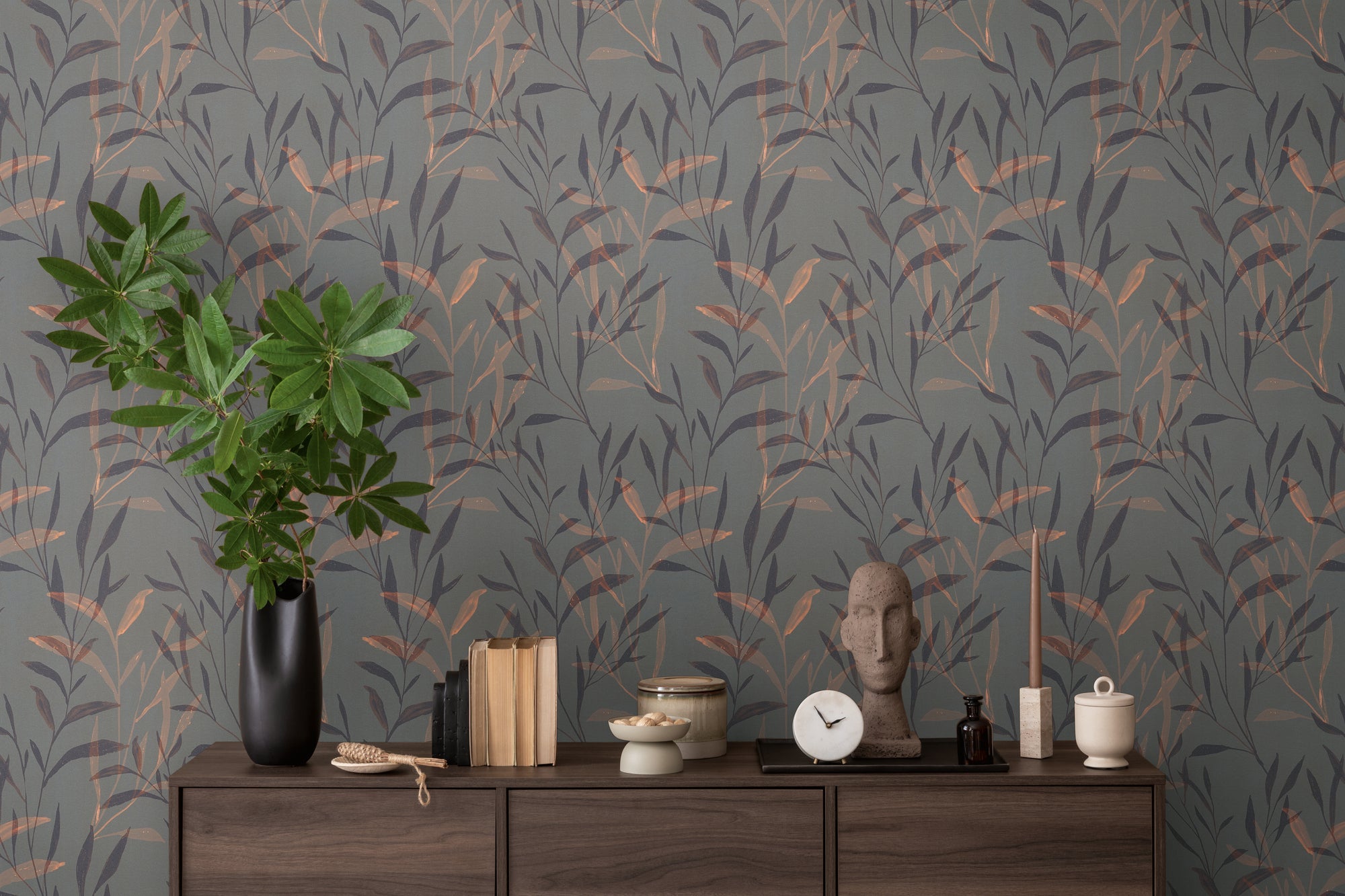 Hochwertige Vliestapete Braun Floral