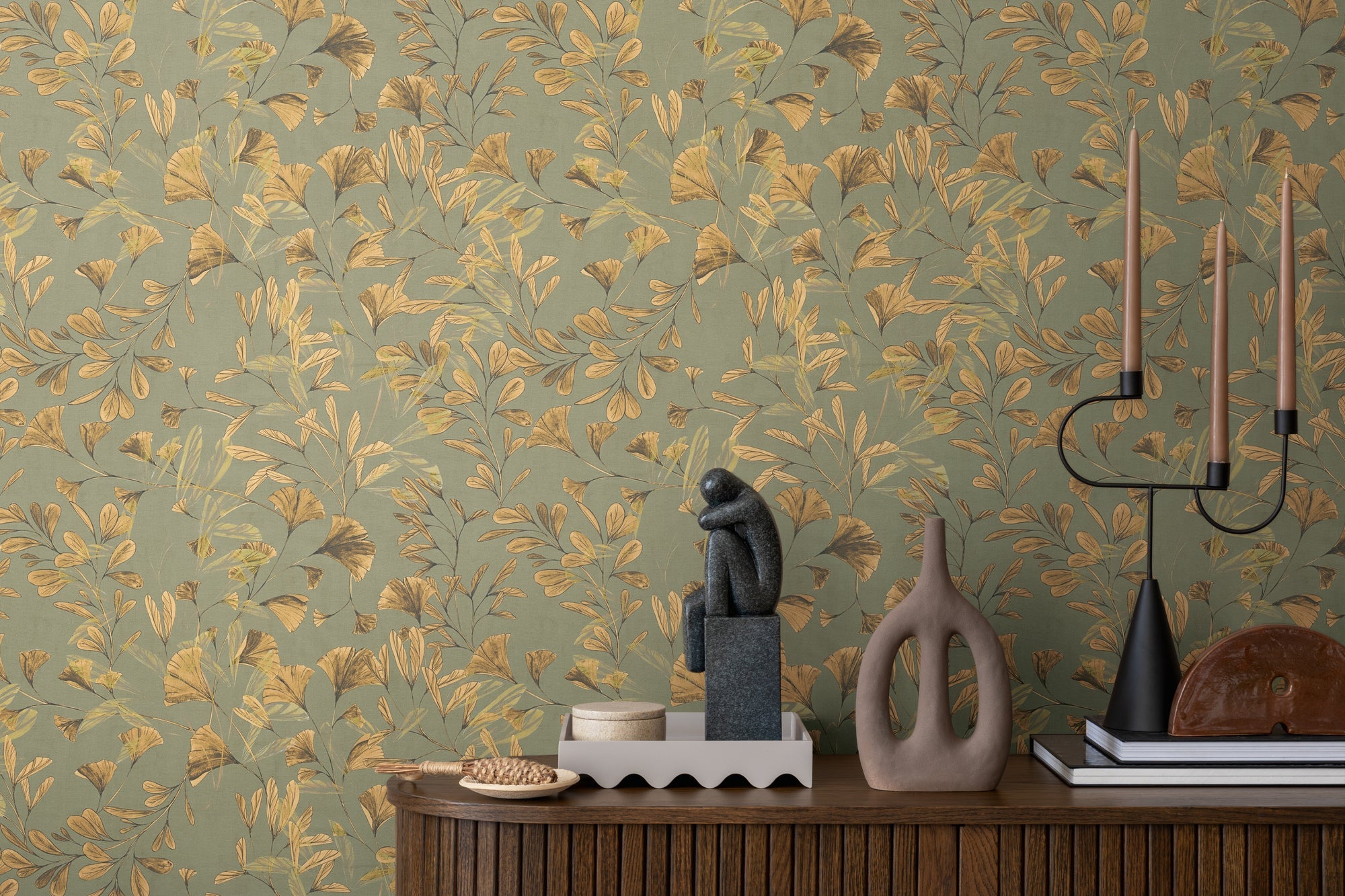 Hochwertige Vliestapete Braun Floral