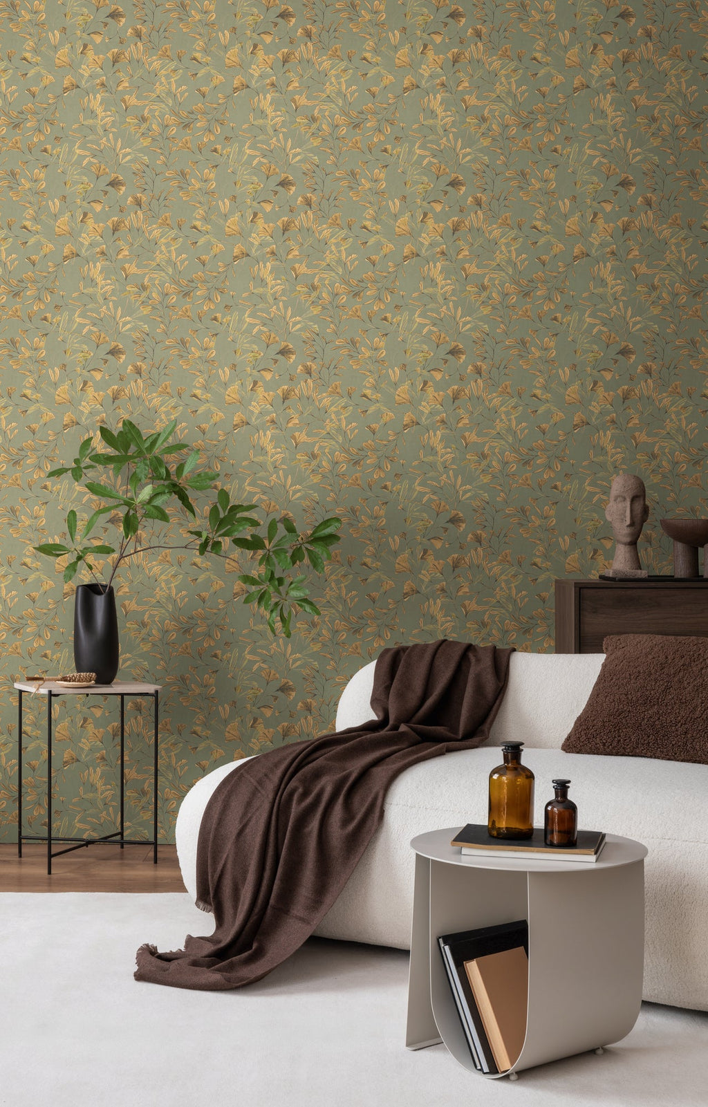 Hochwertige Vliestapete Braun Floral