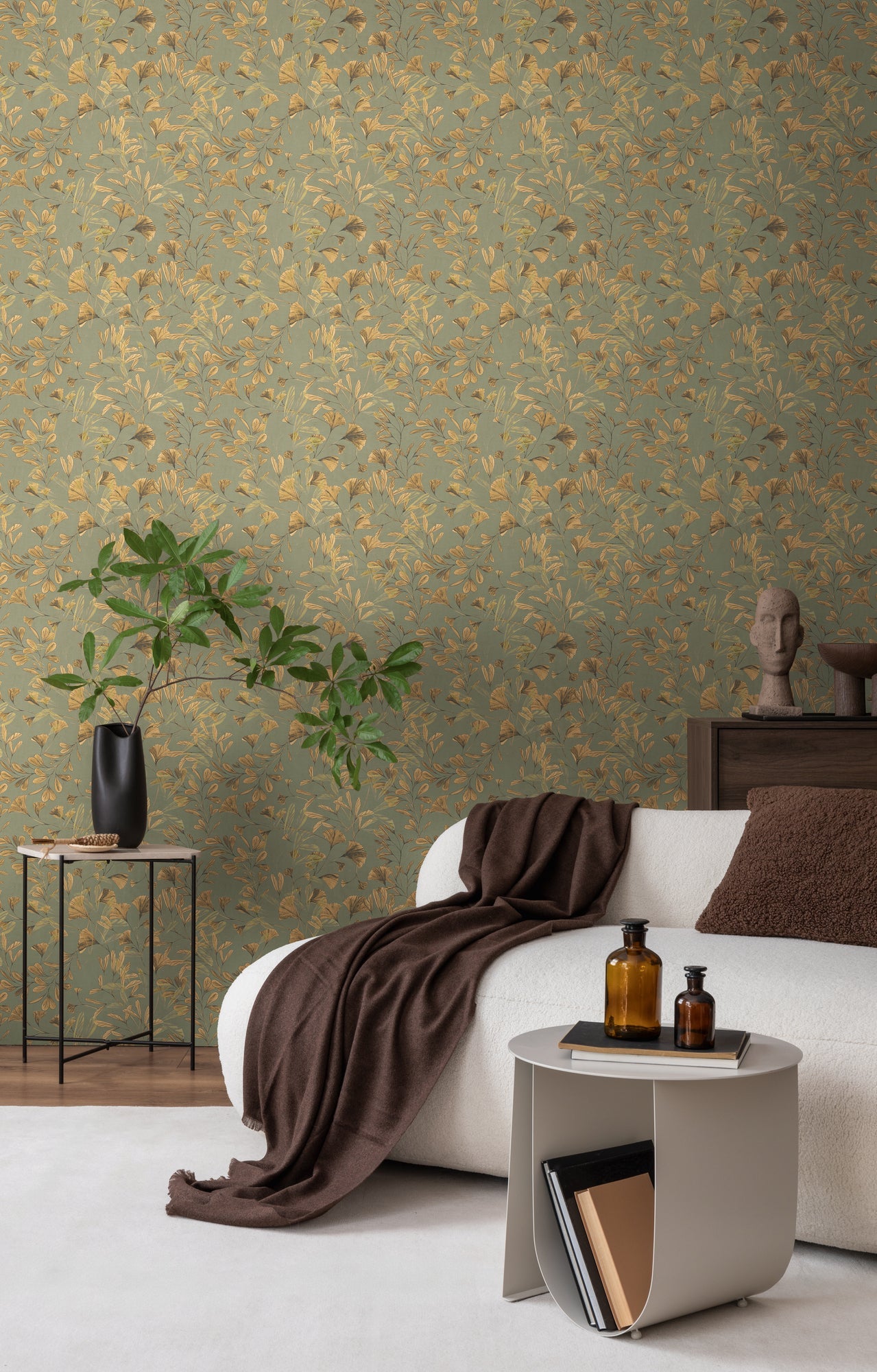 Hochwertige Vliestapete Braun Floral
