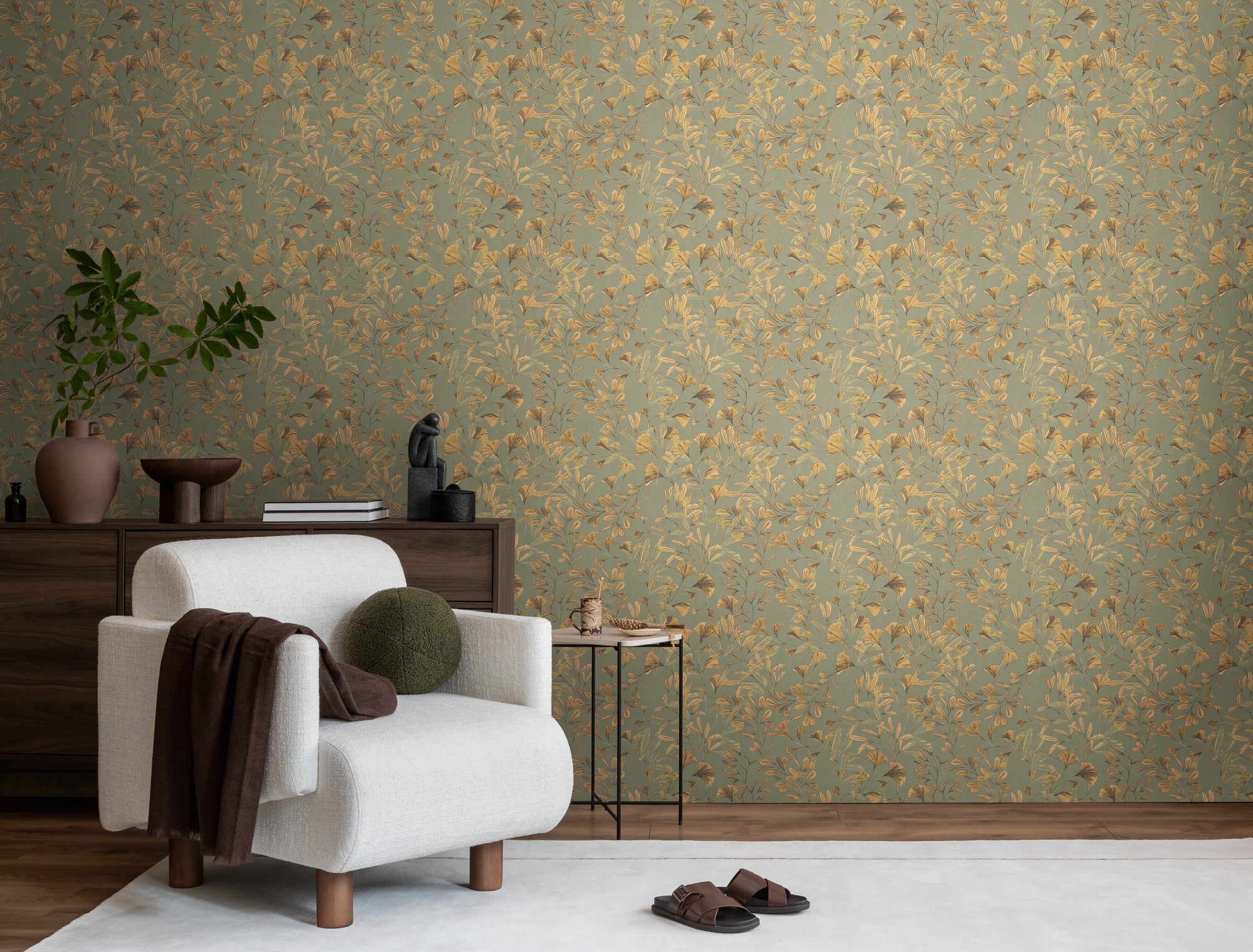 Hochwertige Vliestapete Braun Floral