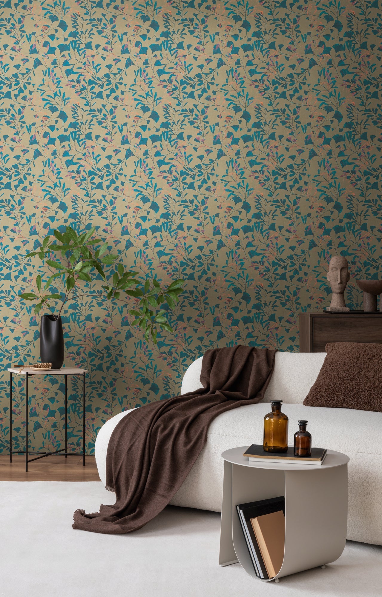 Hochwertige Vliestapete Braun Floral
