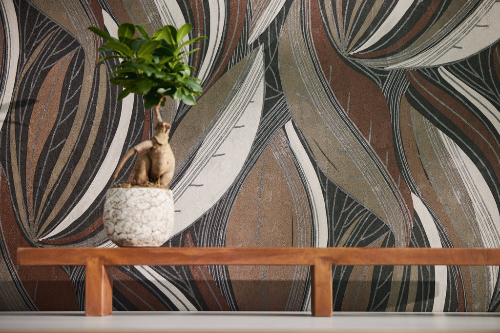 Hochwertige Vliestapete Braun Floral