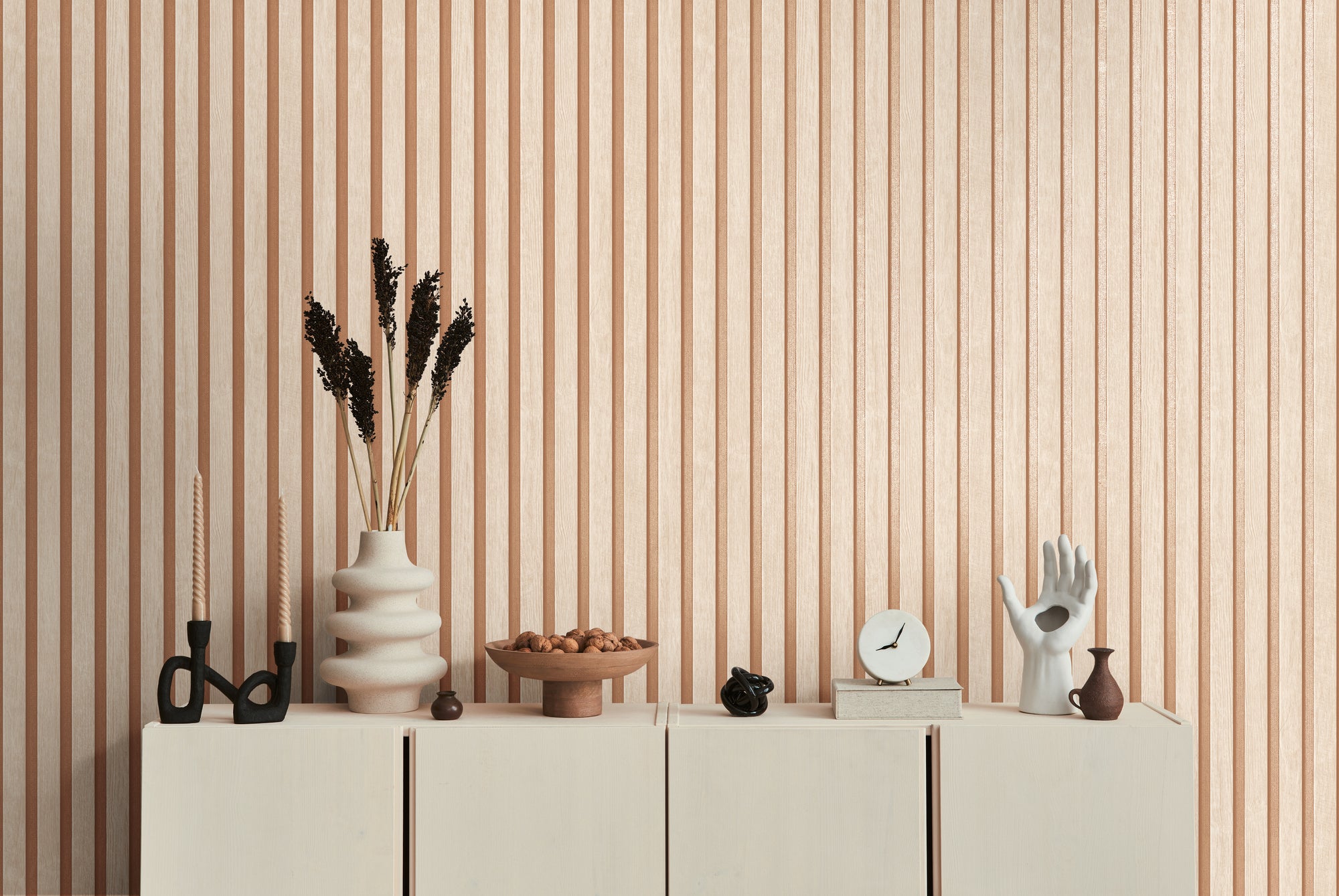 Hochwertige Vliestapete Beige Holzoptik
