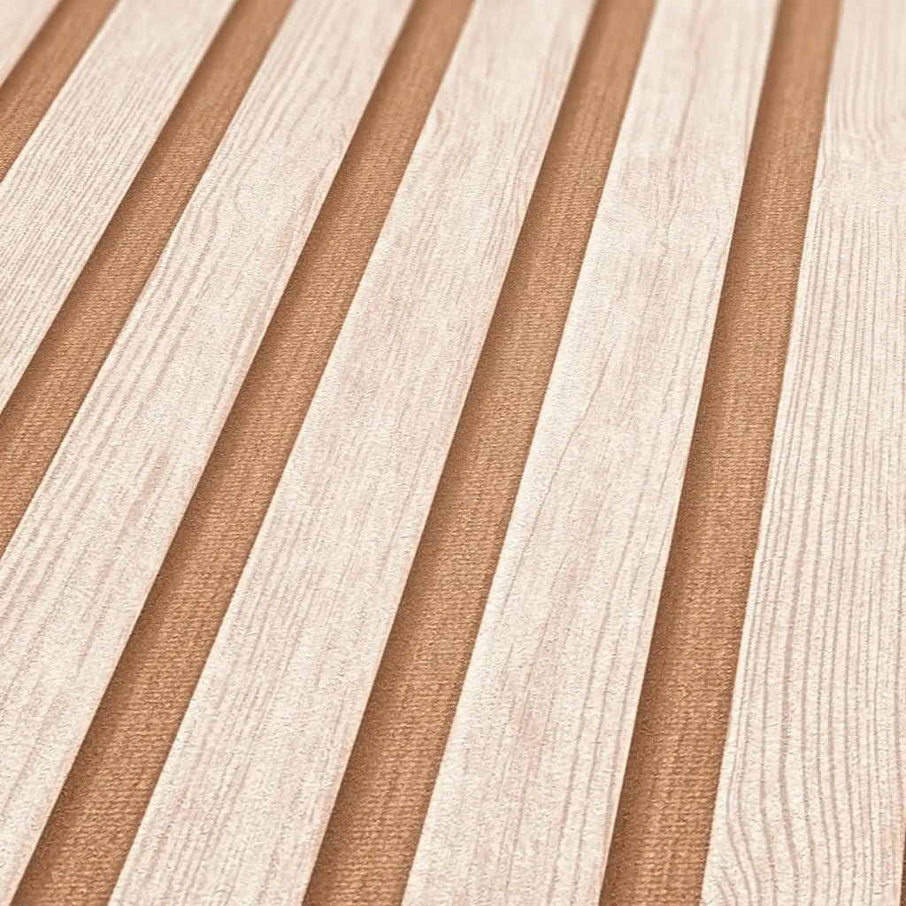 Hochwertige Vliestapete Beige Holzoptik