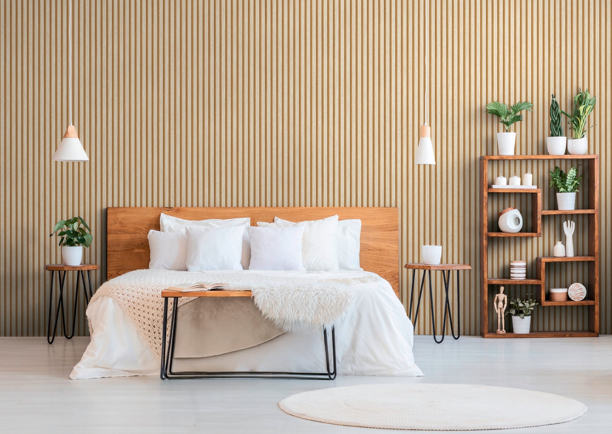 Hochwertige Vliestapete Beige Holzoptik