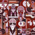 Fotomural Walls by Patel - Wall of sound 2 - Abstract wallpaper with faces in concrete structure - Grey, Pink