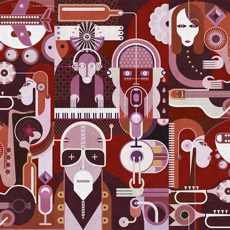 Fotomural Walls by Patel - Wall of sound 2 - Abstract wallpaper with faces in concrete structure - Grey, Pink