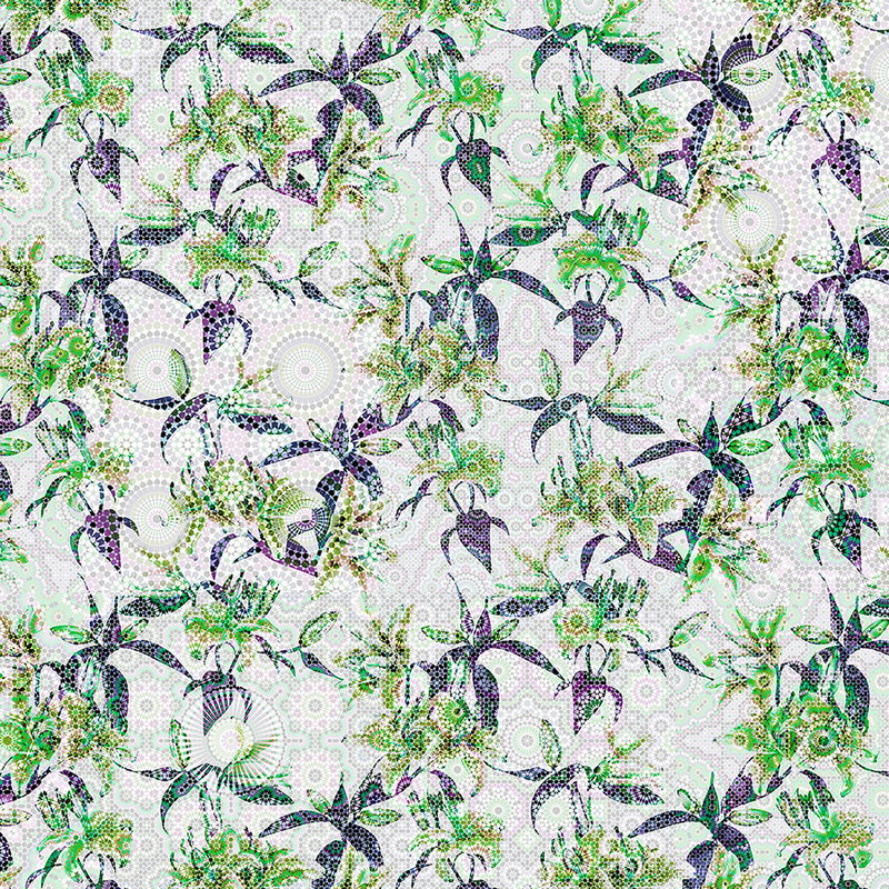 Fotomural Walls by Patel - Photo wallpaper lilies with colourful mosaic design - green, blue