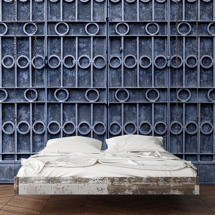 Fotomural Walls by Patel - Photo wallpaper »jodhpur« - Close-up of a blue metal fence - Smooth, slightly shiny premium non-woven fabric