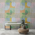 Fotomural Walls by Patel - Photo wallpaper »elija 1« - retro pattern in pale colours with concrete look - green, blue, pink