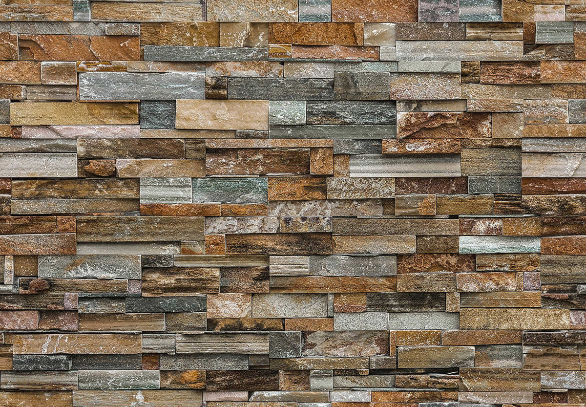 Fotomural Stone wall mural with 3D brickwork - brown, grey - DD Motive 2