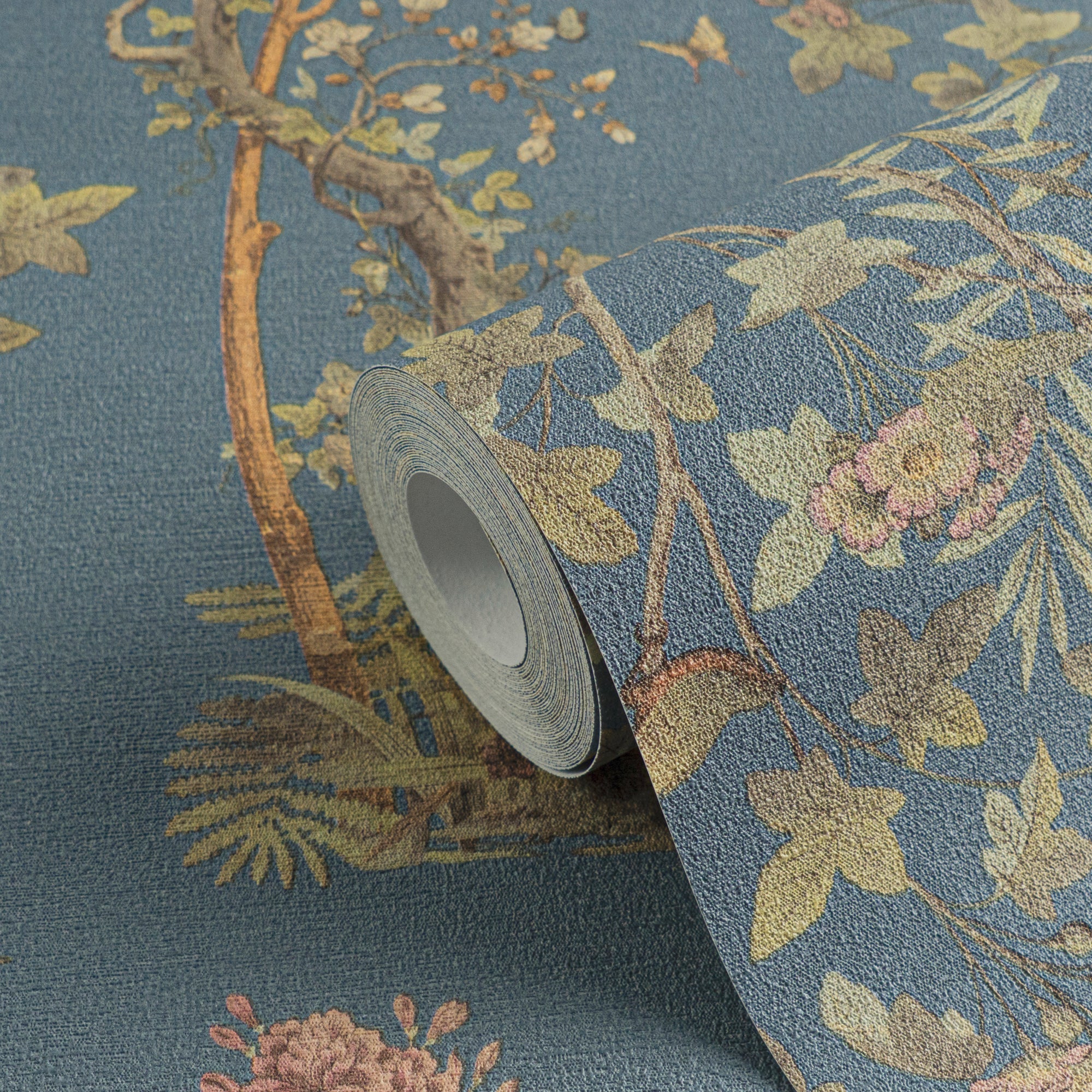 Hochwertige Vliestapete Blau Floral