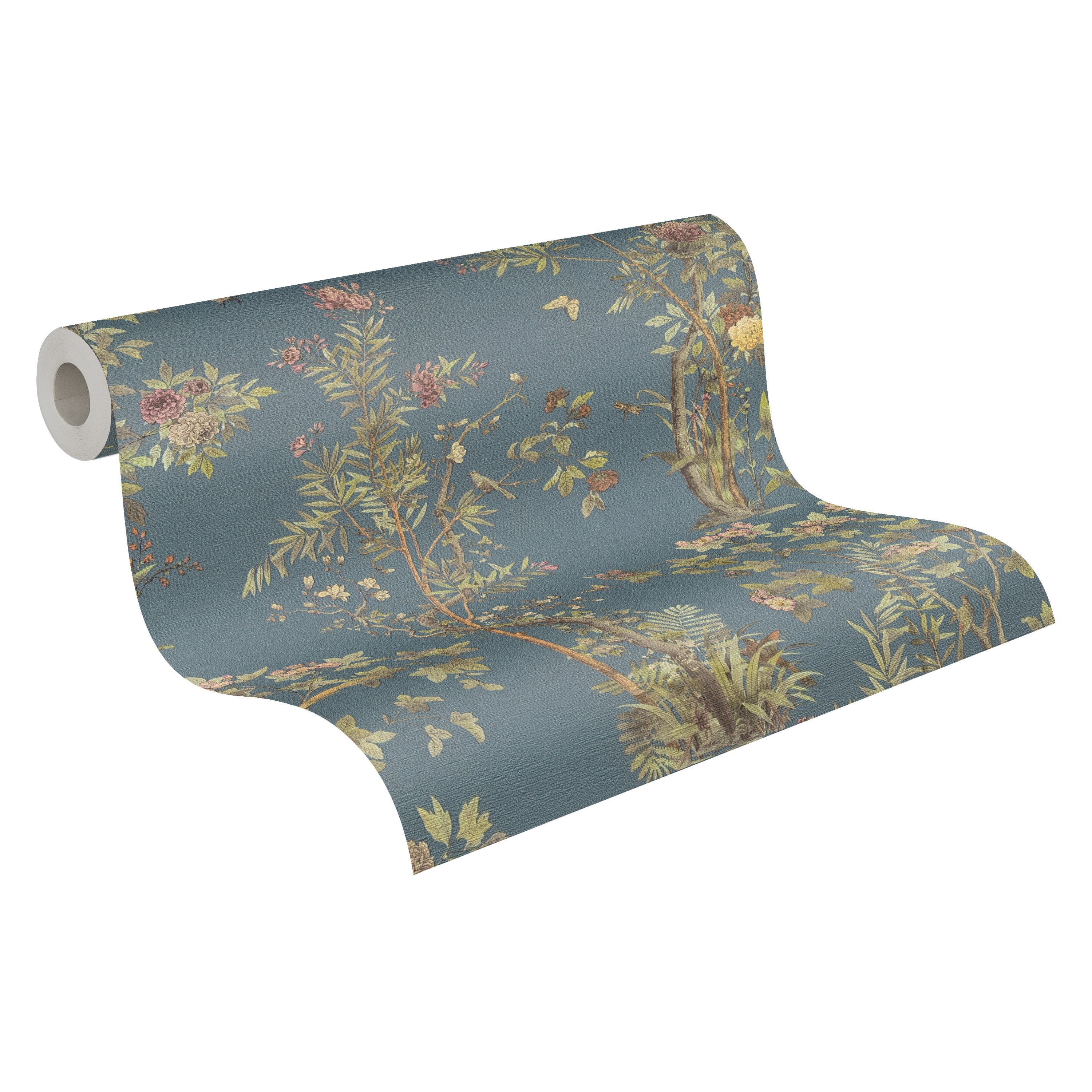 Hochwertige Vliestapete Blau Floral