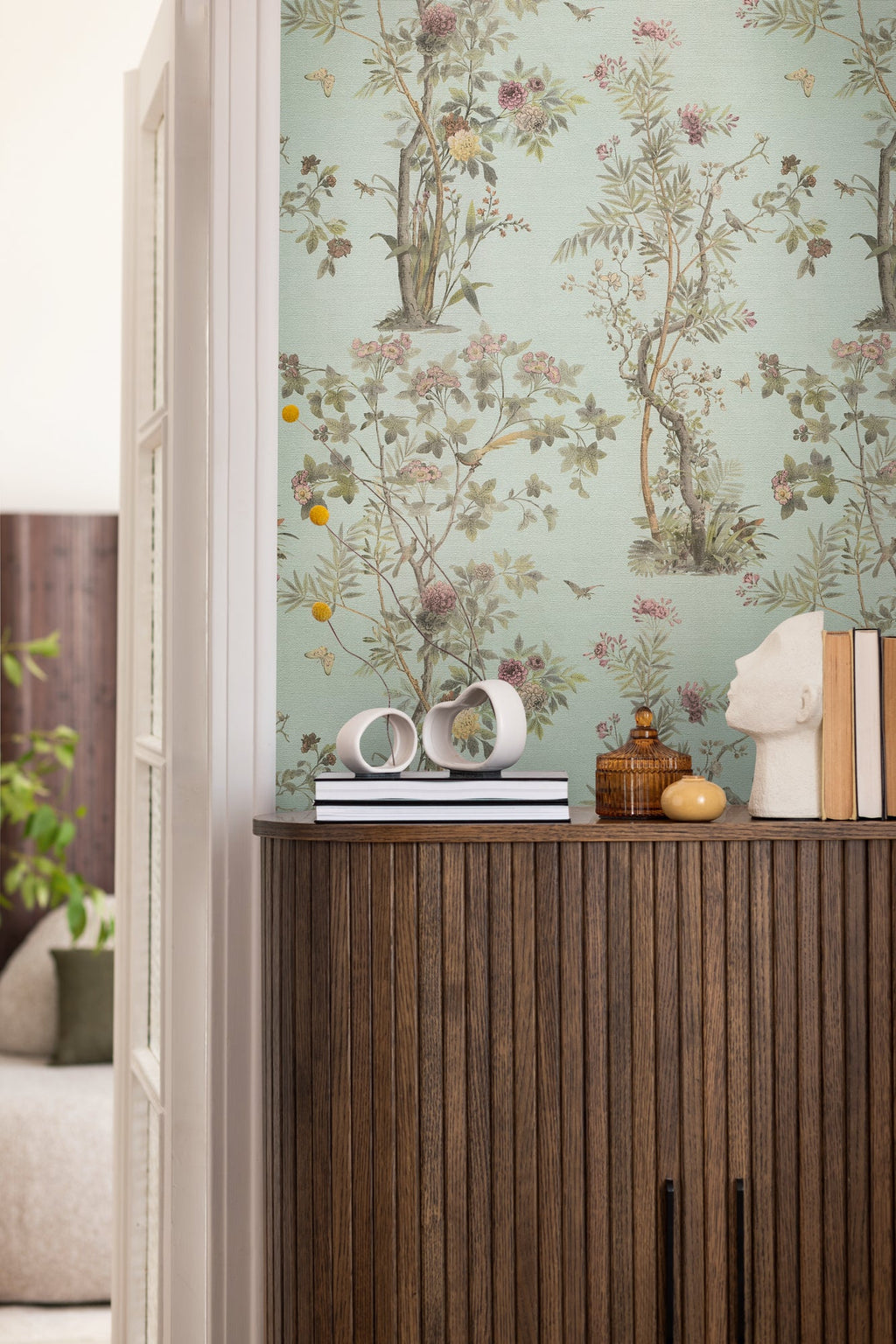 Hochwertige Vliestapete Braun Floral