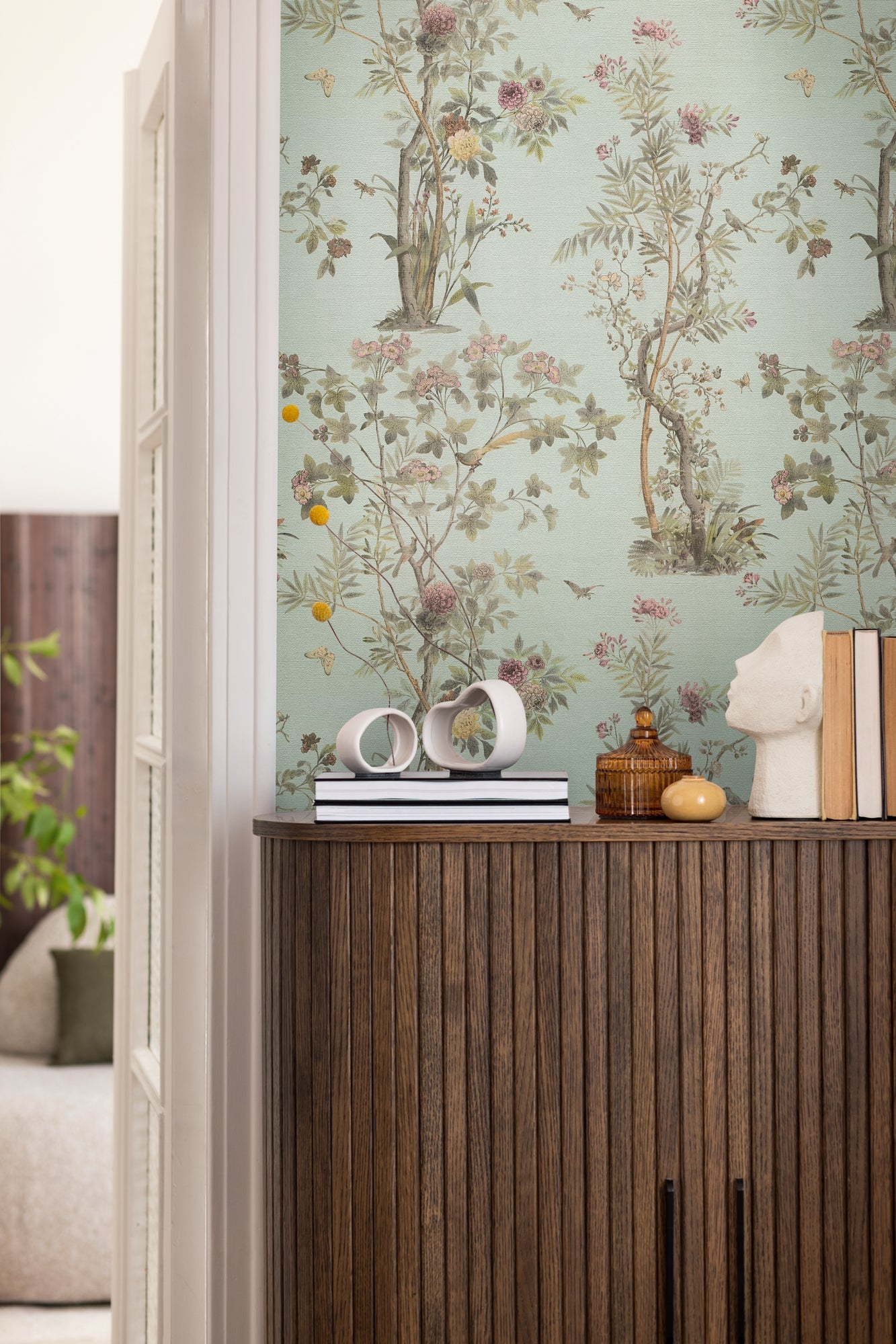 Hochwertige Vliestapete Braun Floral