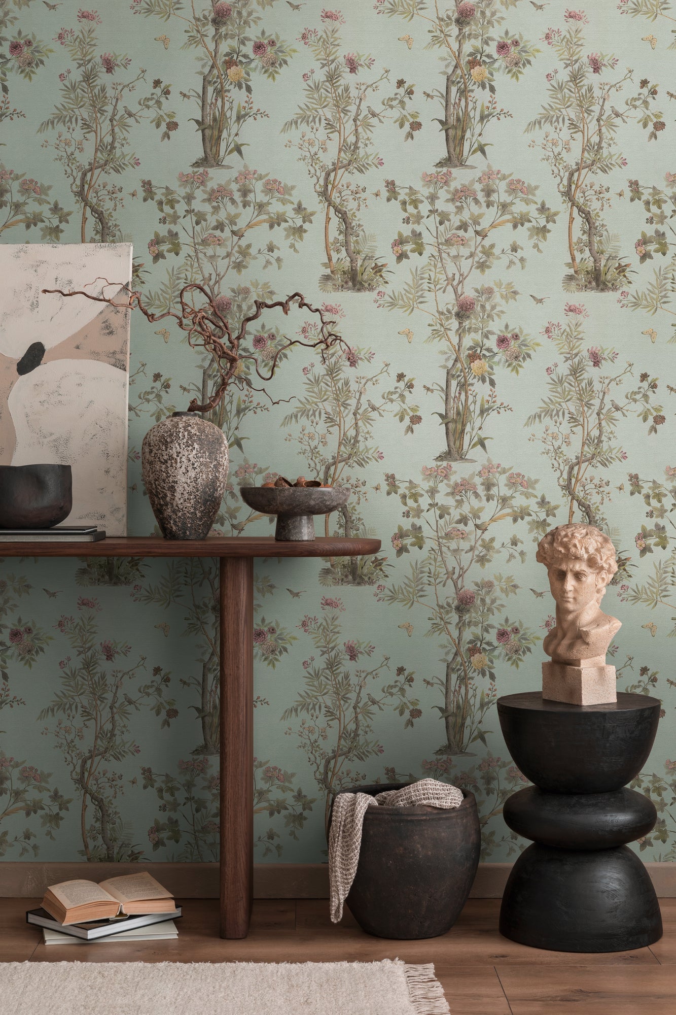 Hochwertige Vliestapete Braun Floral