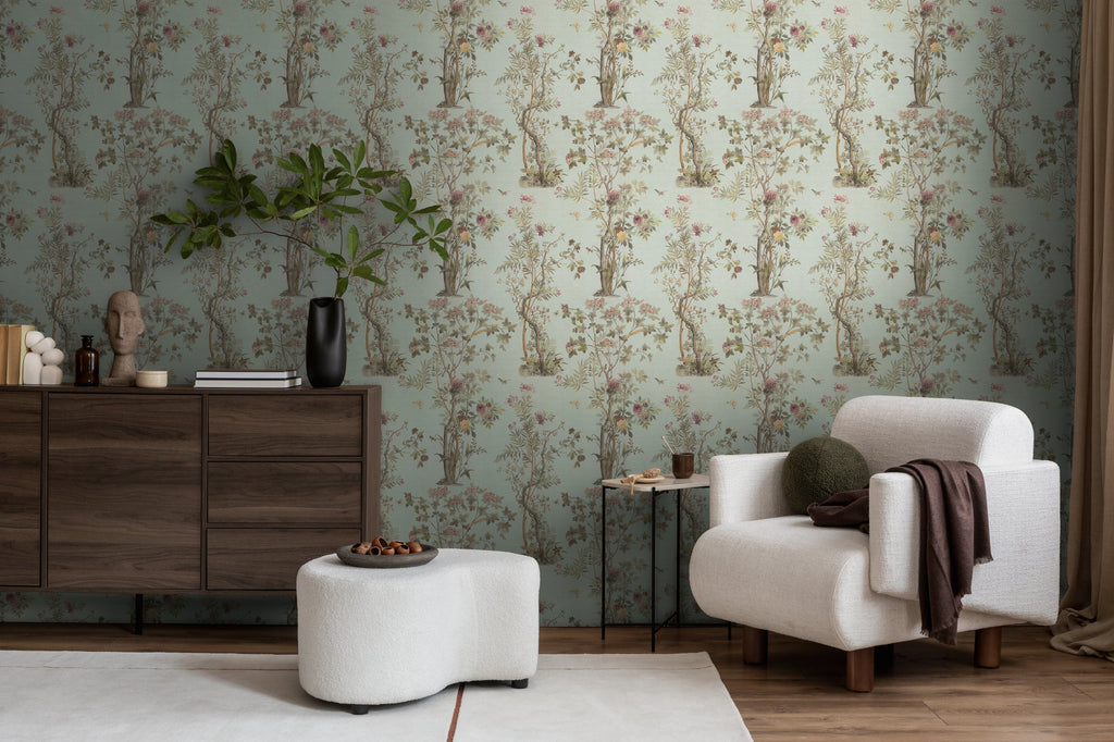 Hochwertige Vliestapete Braun Floral