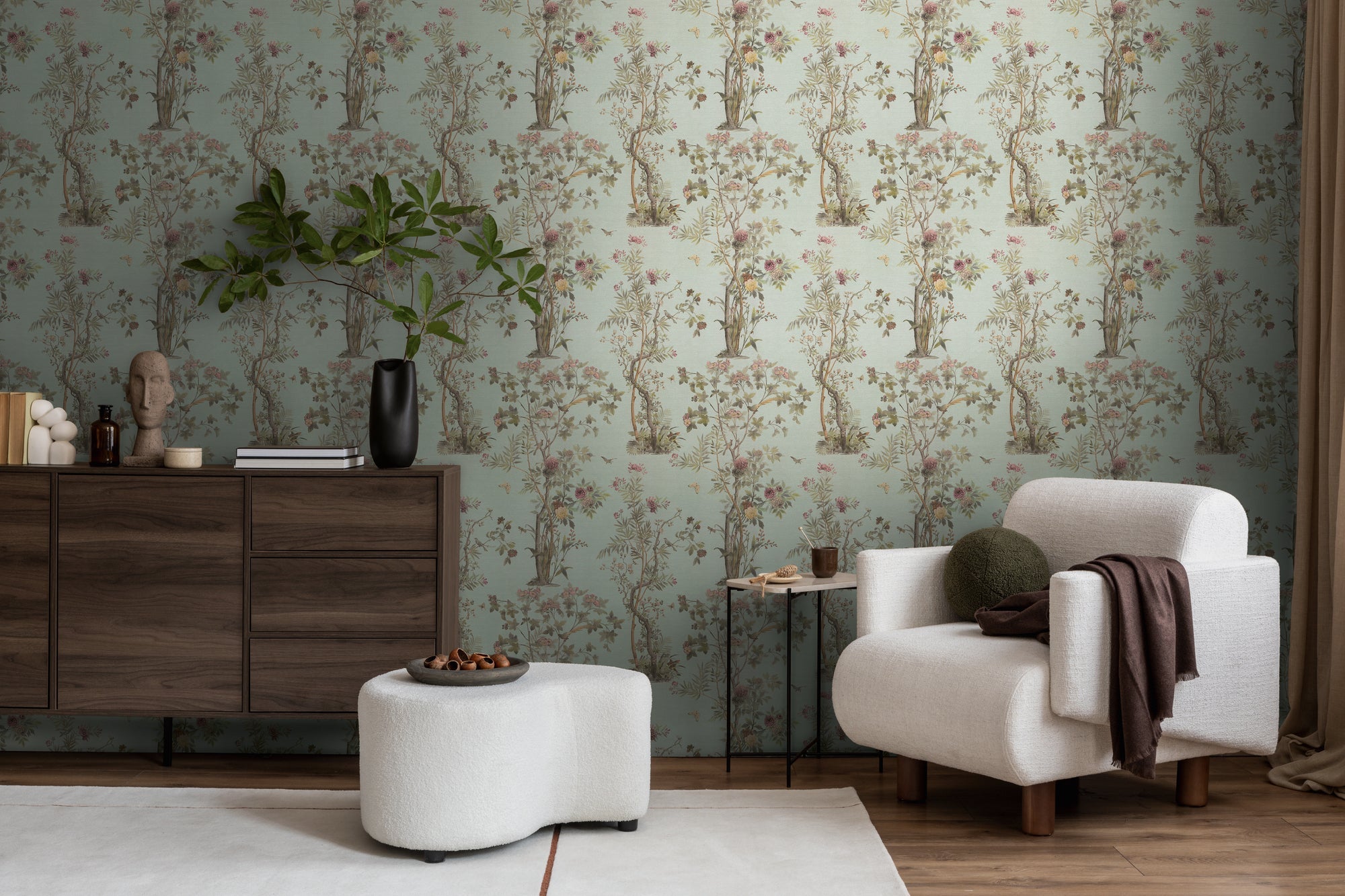 Hochwertige Vliestapete Braun Floral