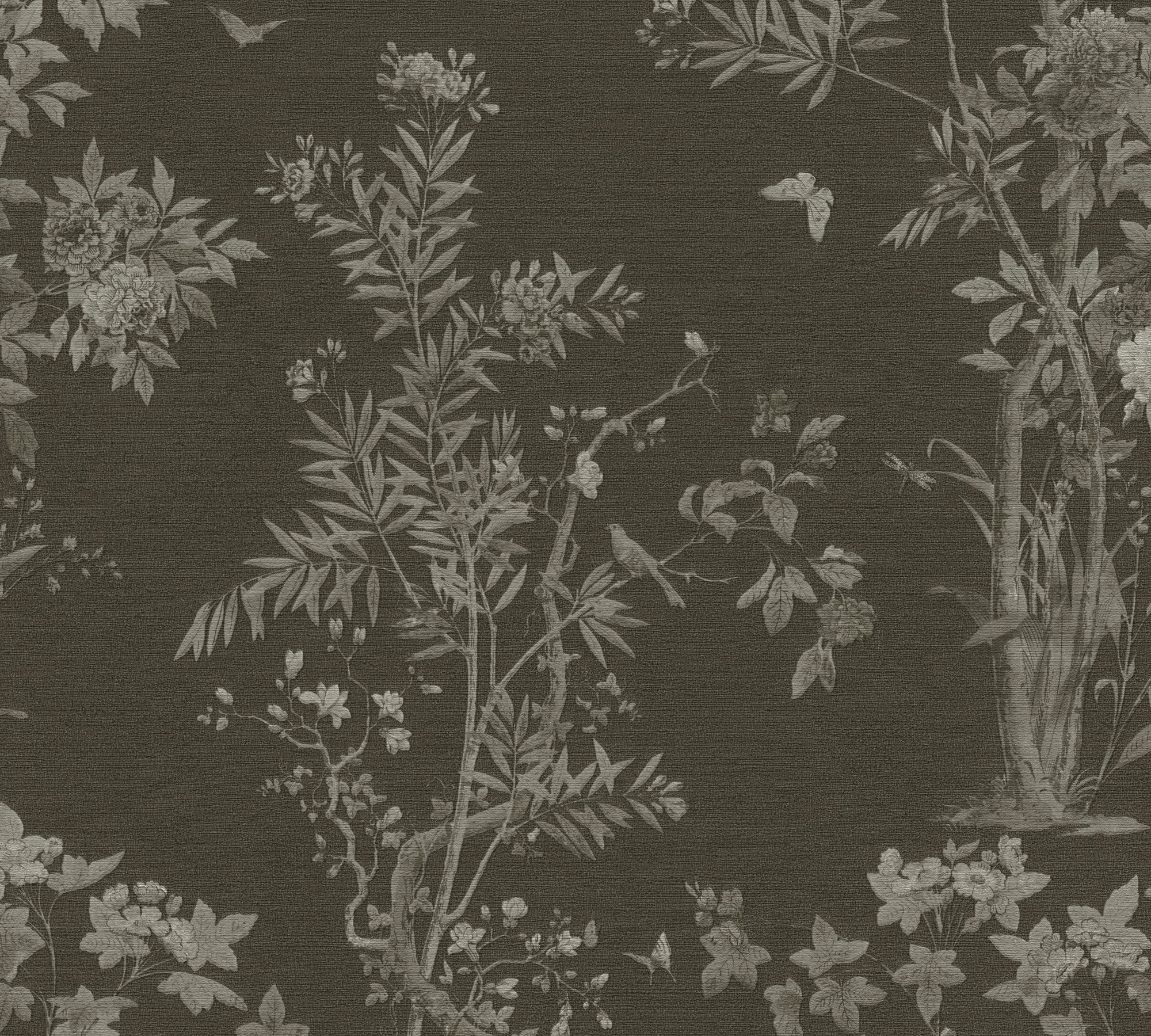 Hochwertige Vliestapete Schwarz Floral