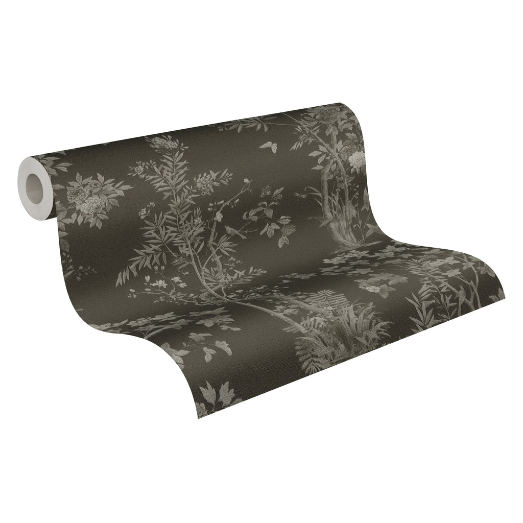 Hochwertige Vliestapete Schwarz Floral