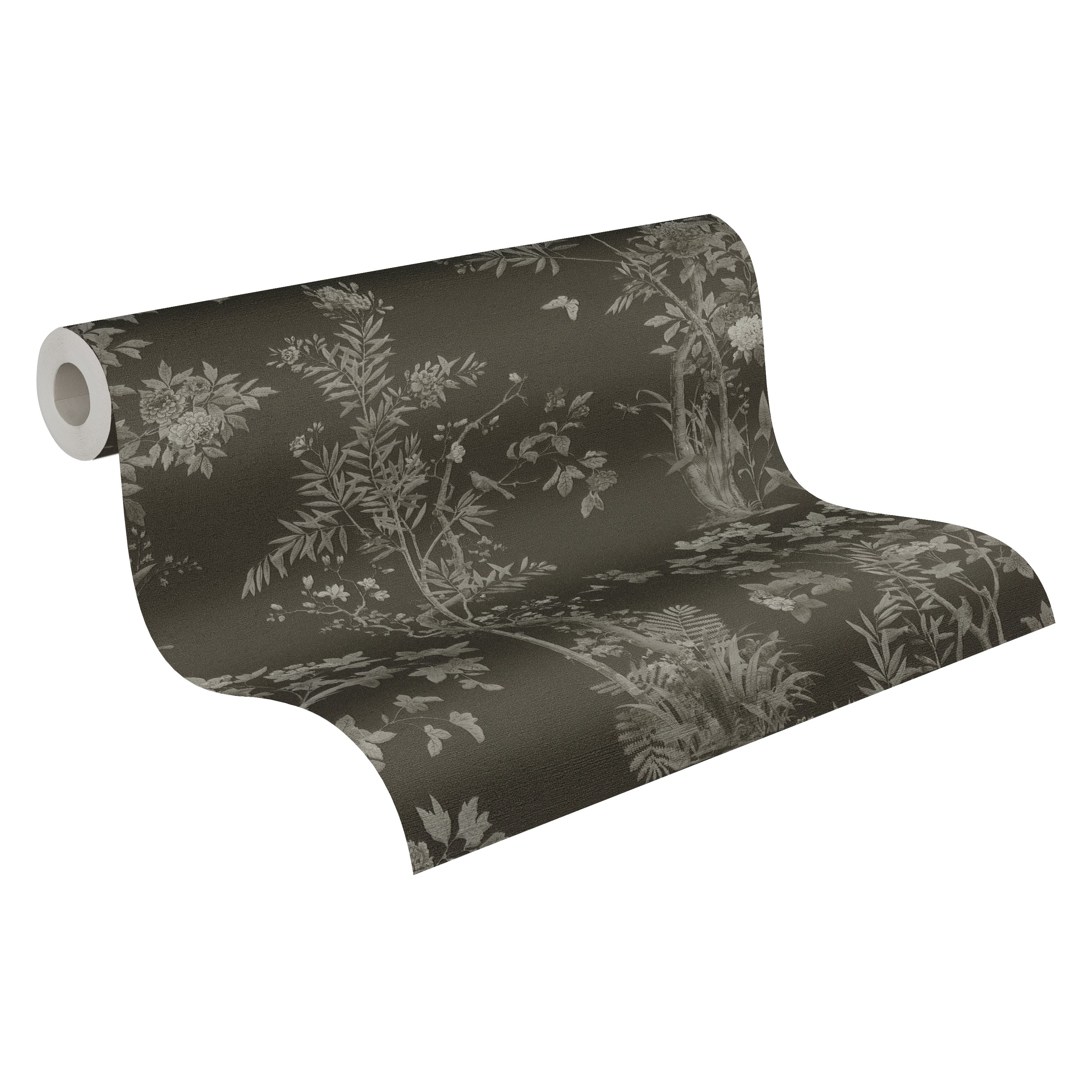 Hochwertige Vliestapete Schwarz Floral