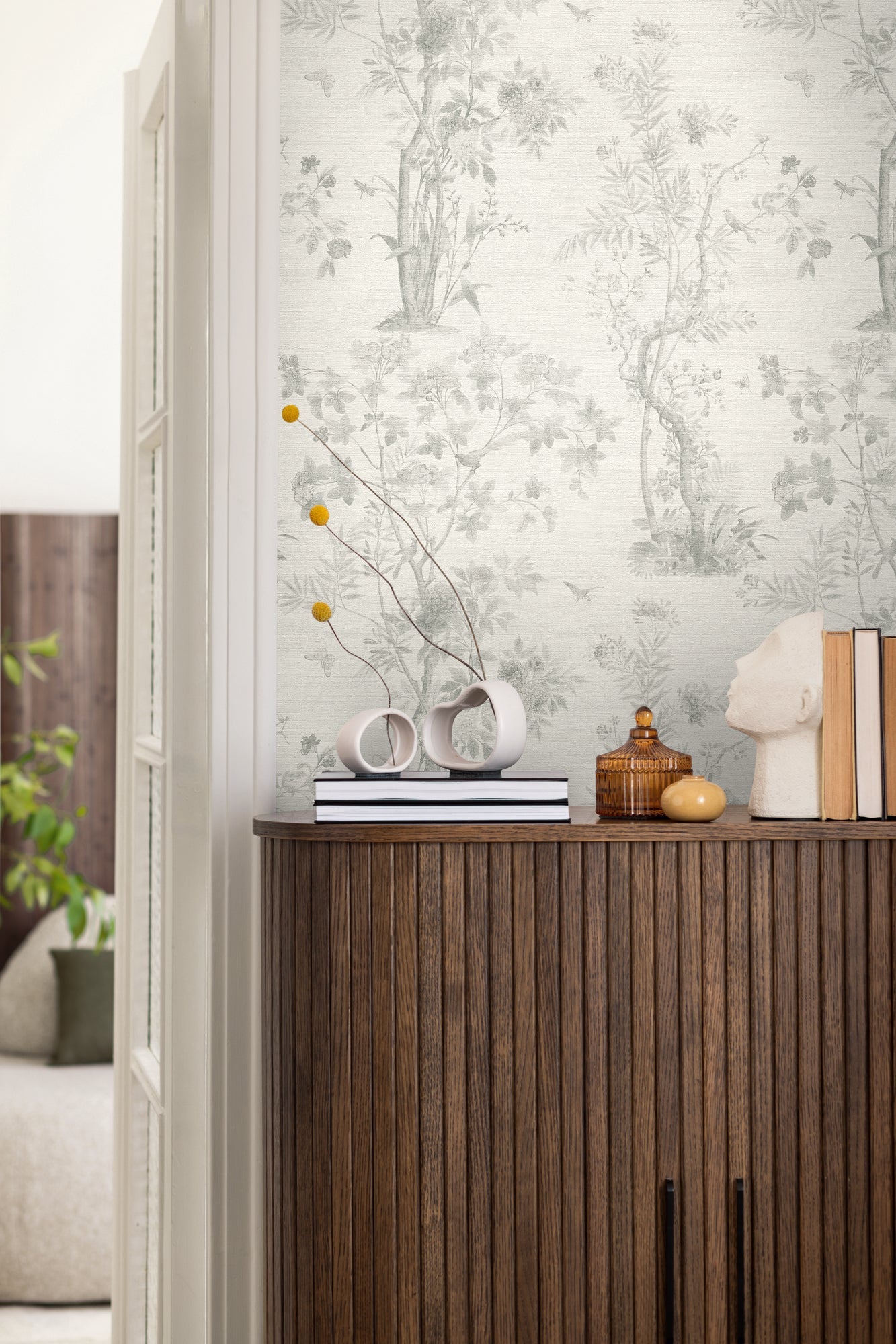 Hochwertige Vliestapete Grau Floral