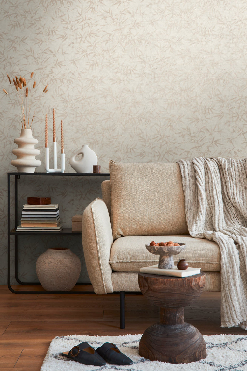 Hochwertige Vliestapete Beige Floral