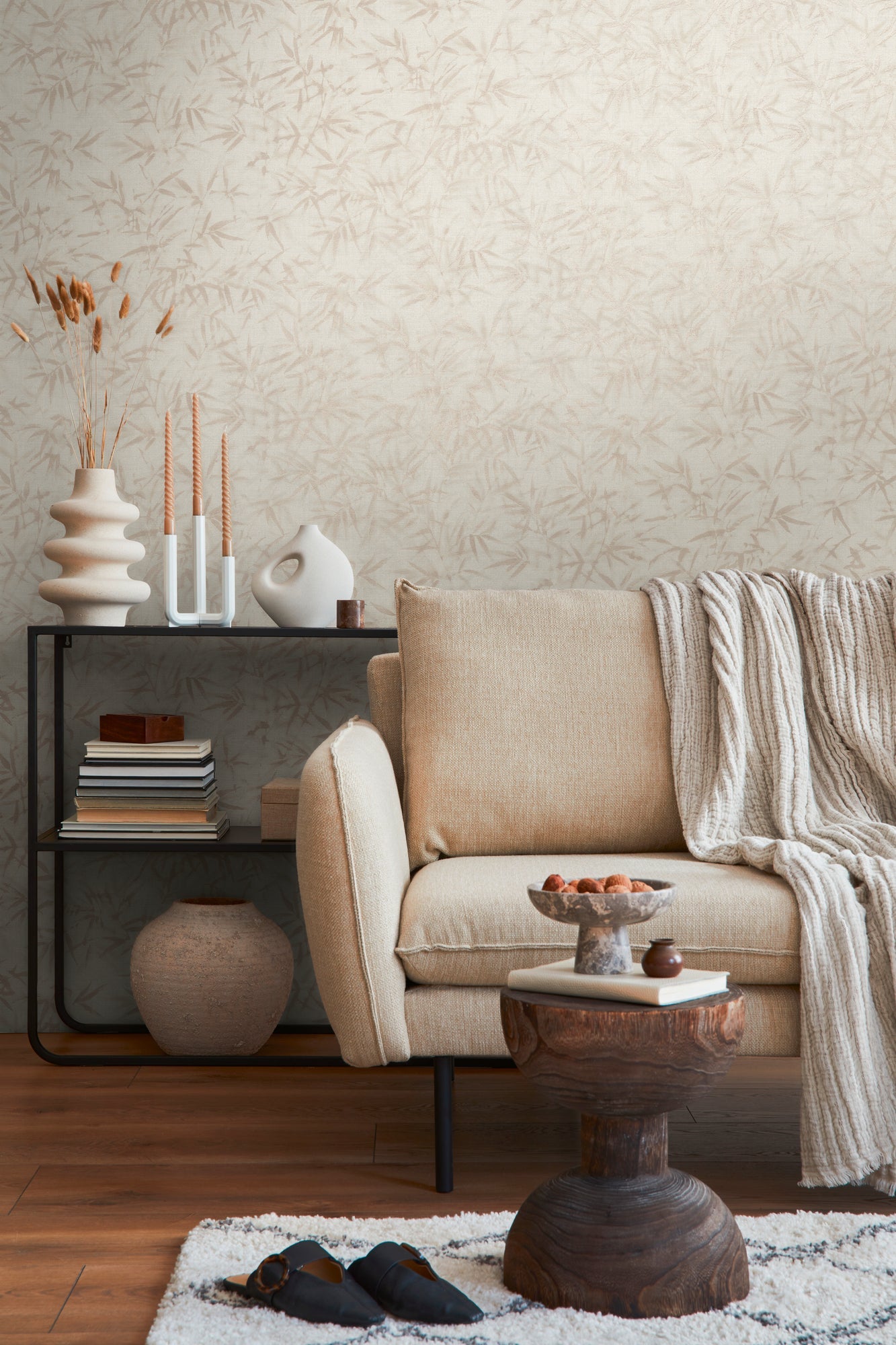 Hochwertige Vliestapete Beige Floral