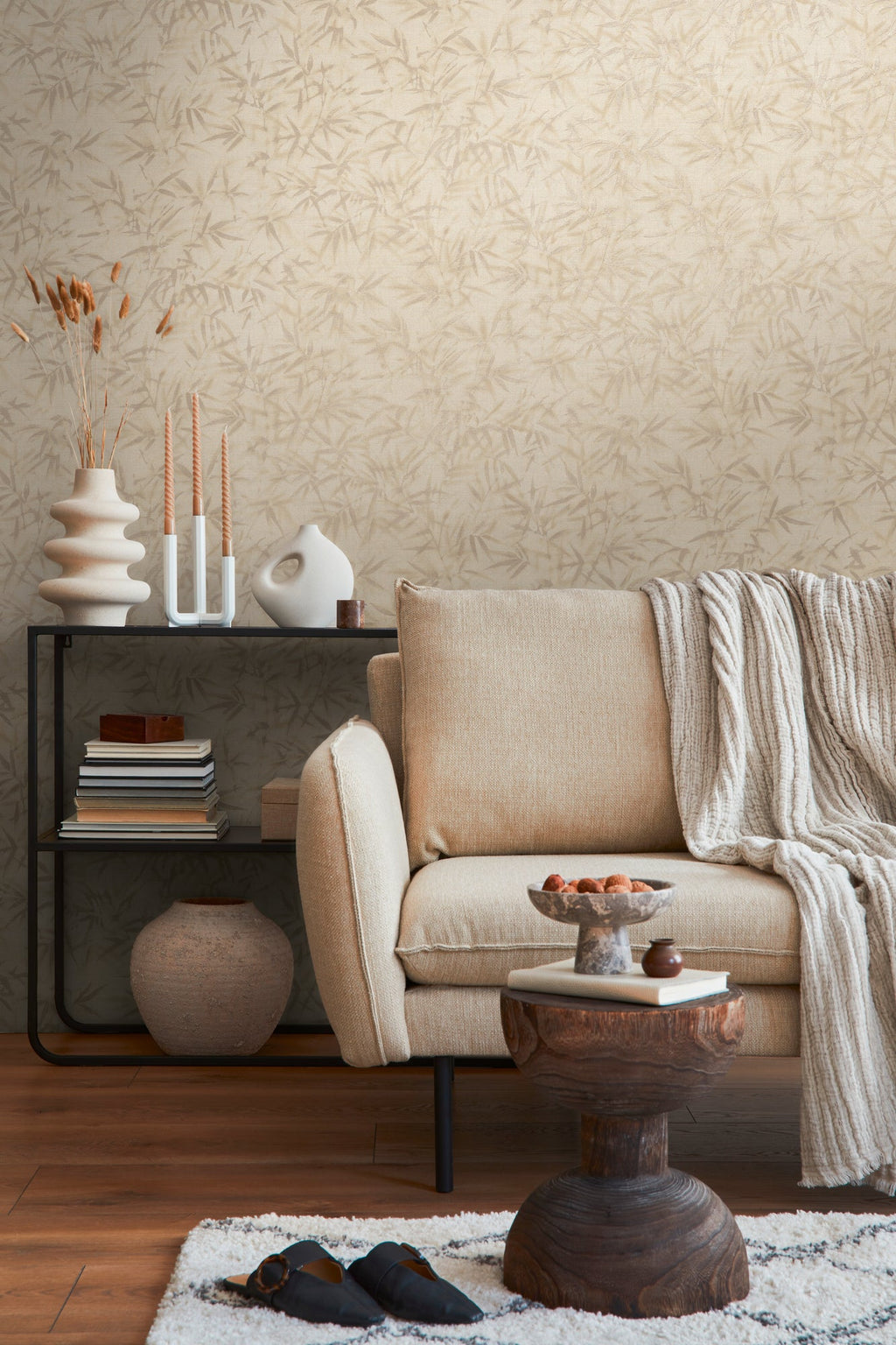 Hochwertige Vliestapete Beige Floral