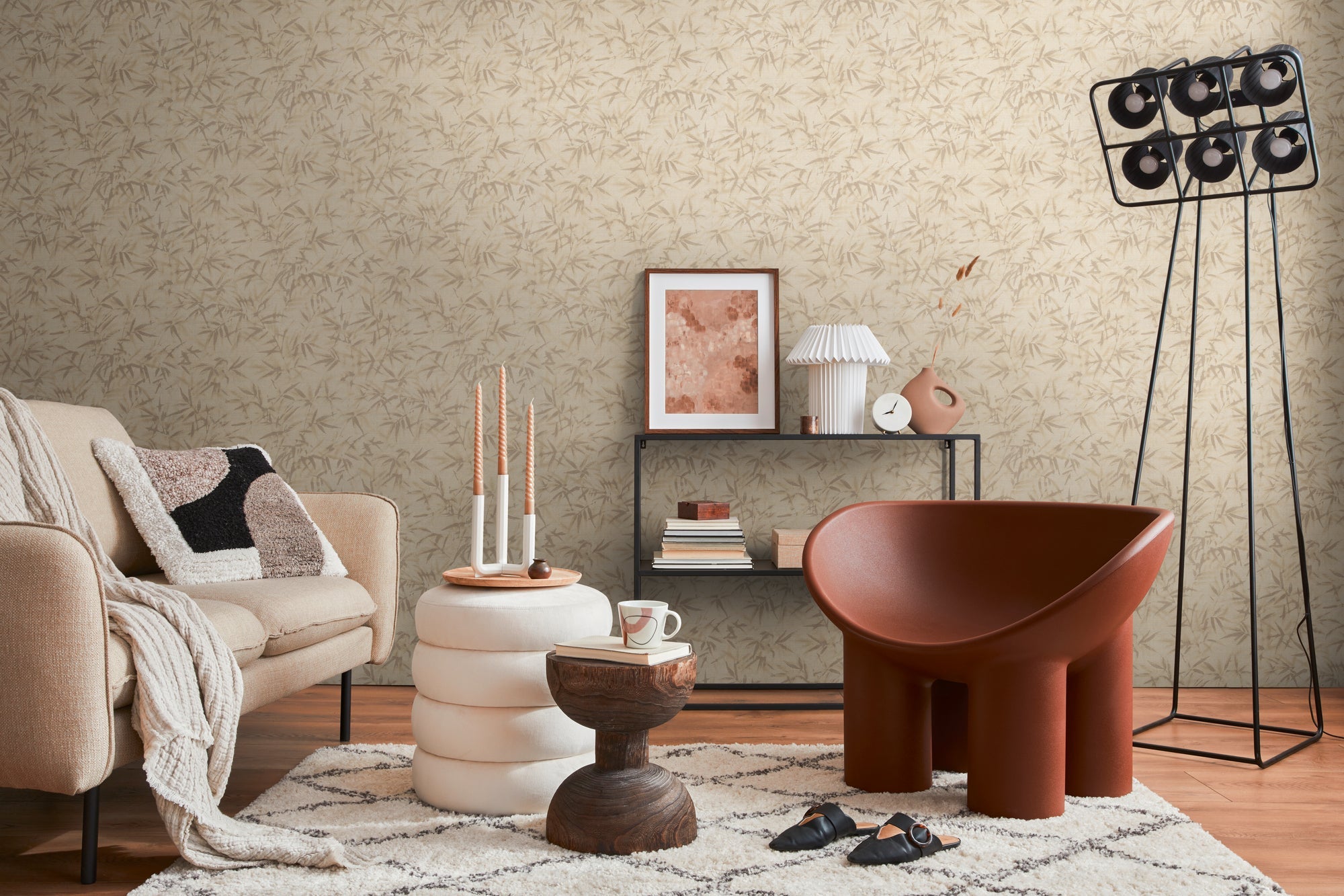 Hochwertige Vliestapete Beige Floral