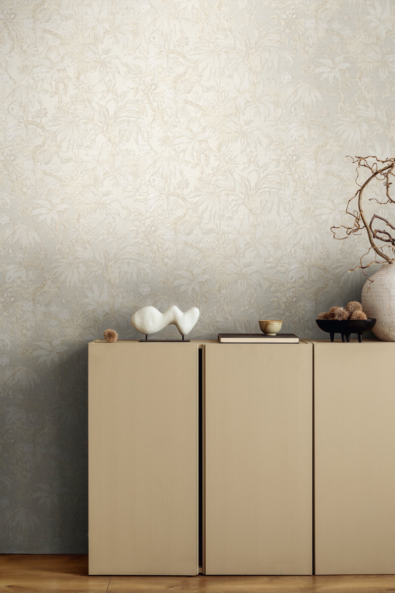 Hochwertige Vliestapete Creme Floral
