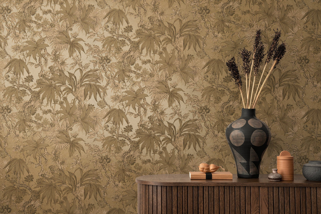 Hochwertige Vliestapete Braun Floral