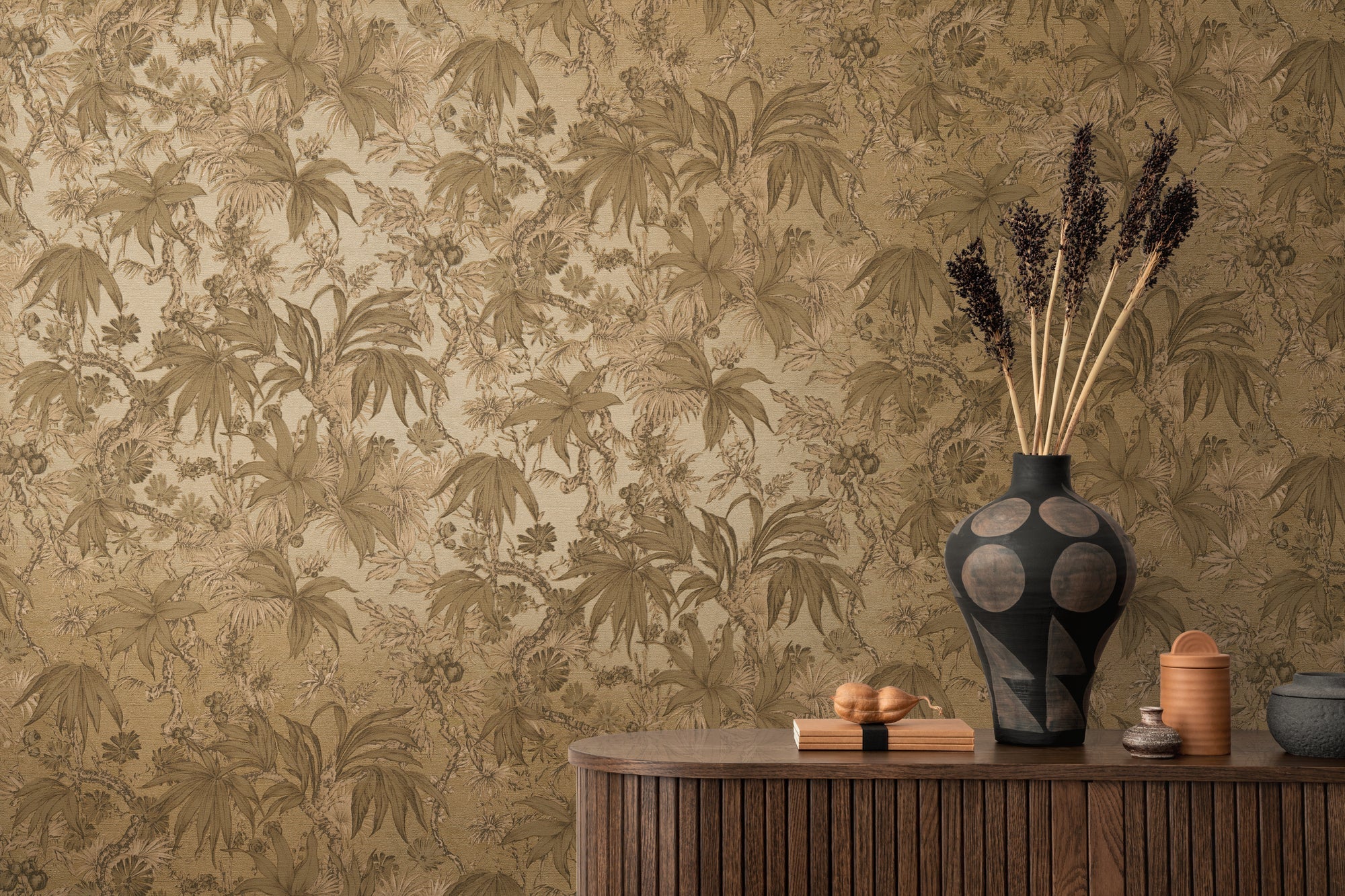 Hochwertige Vliestapete Braun Floral