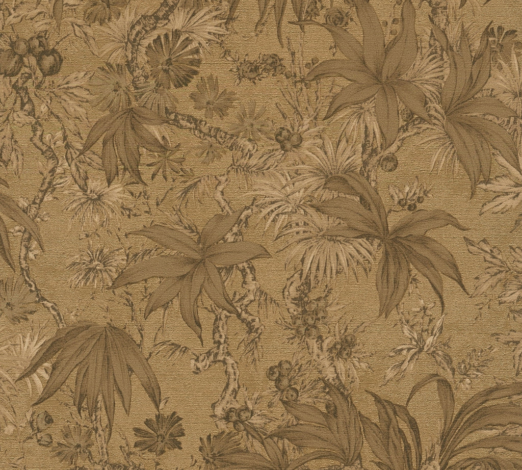 Hochwertige Vliestapete Braun Floral