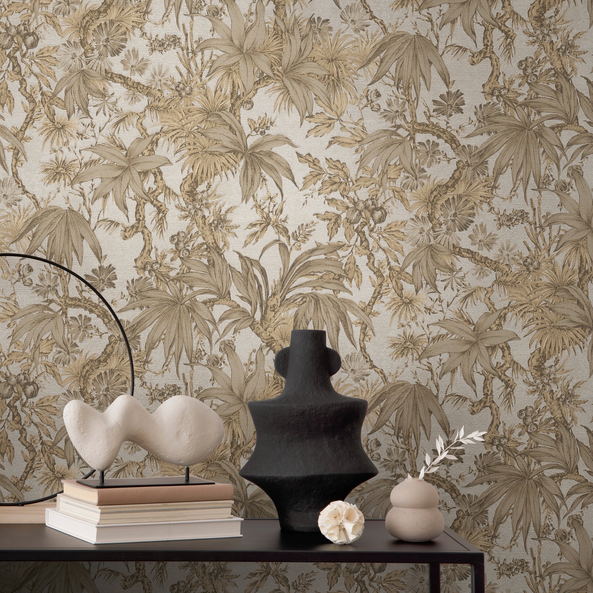 Hochwertige Vliestapete Beige Floral