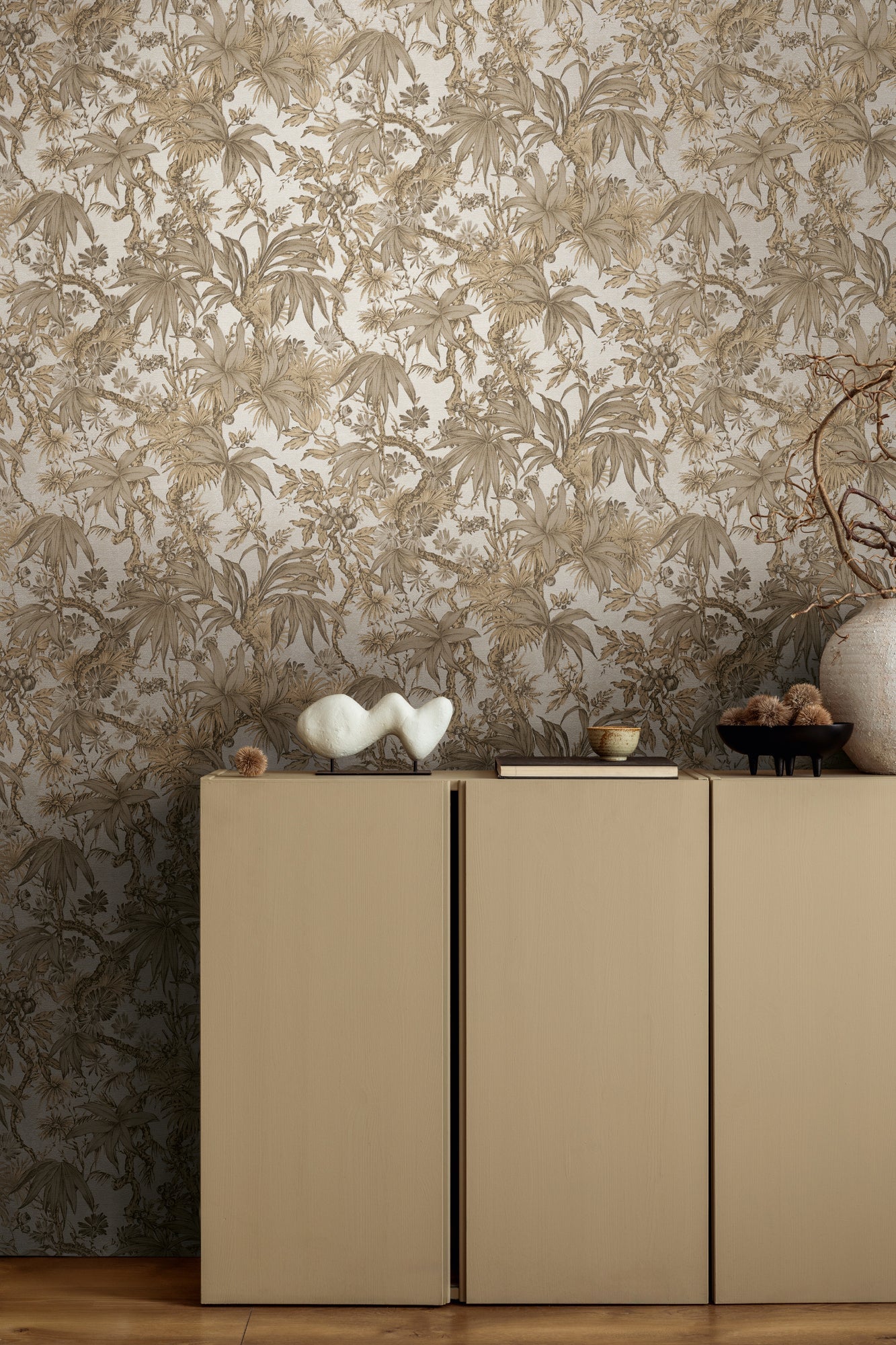 Hochwertige Vliestapete Beige Floral