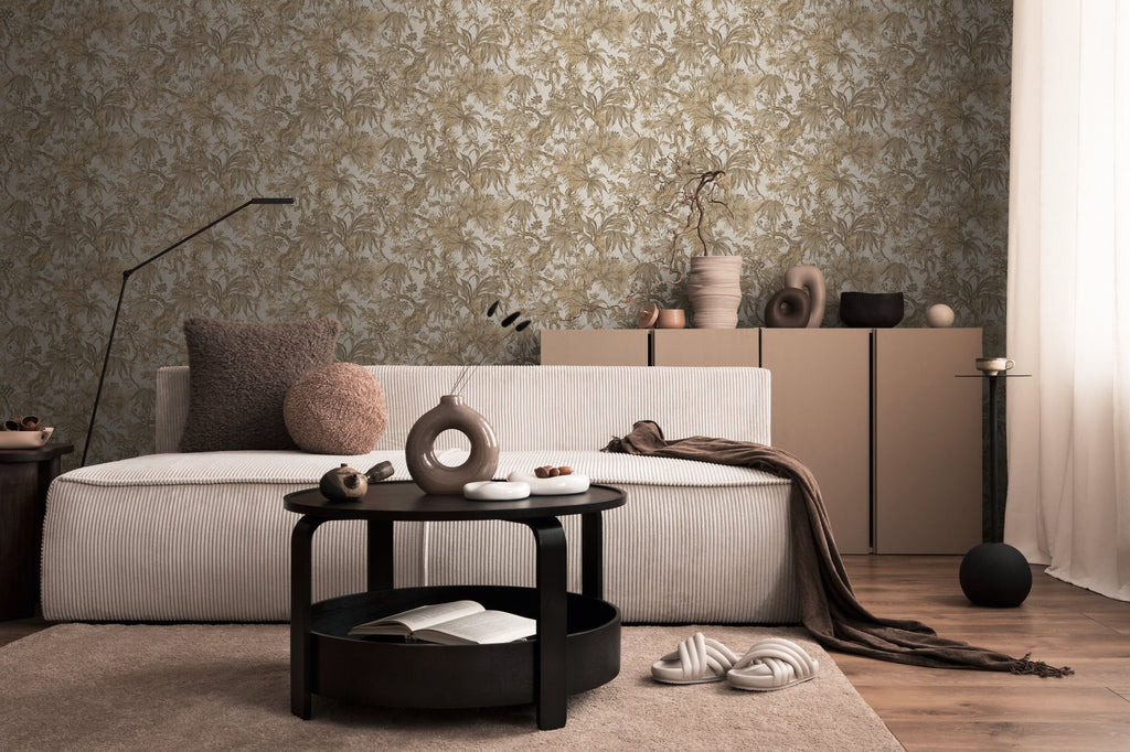 Hochwertige Vliestapete Beige Floral