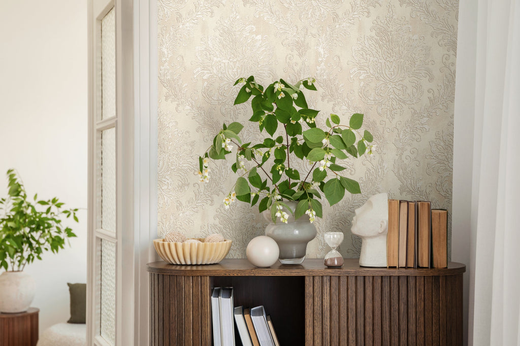 Hochwertige Vliestapete Beige Romantisch