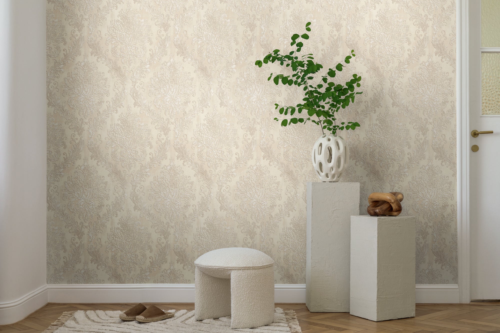 Hochwertige Vliestapete Beige Romantisch