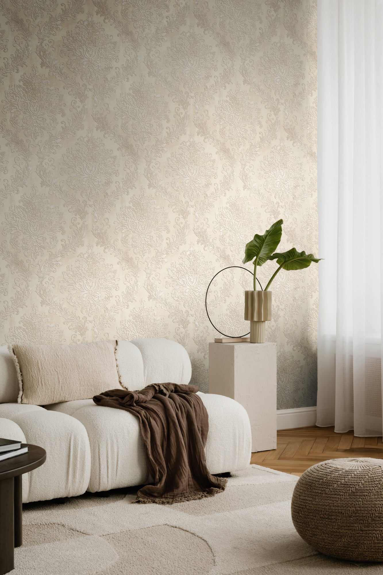 Hochwertige Vliestapete Beige Romantisch