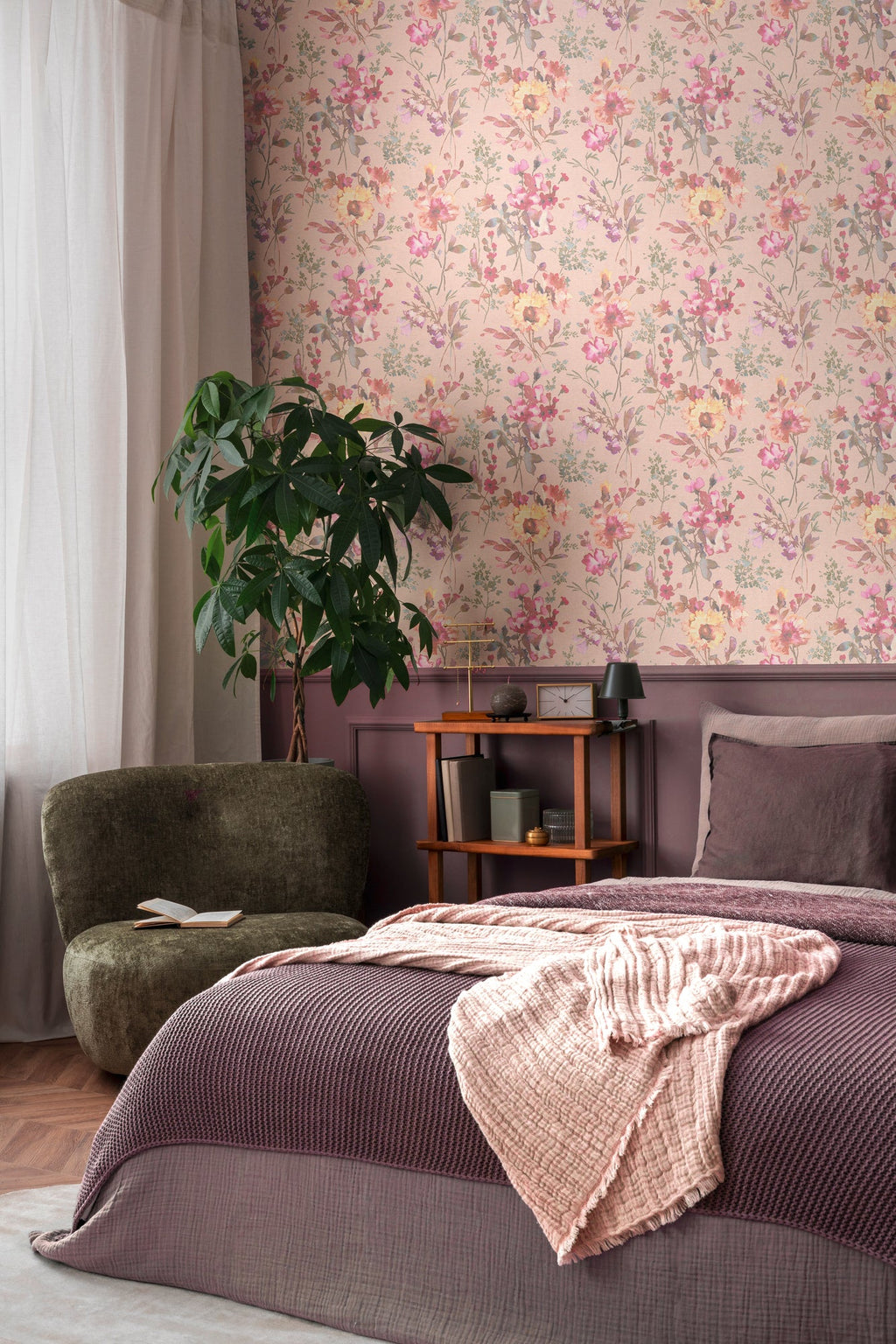 Hochwertige Vliestapete Rosa Blumenmuster
