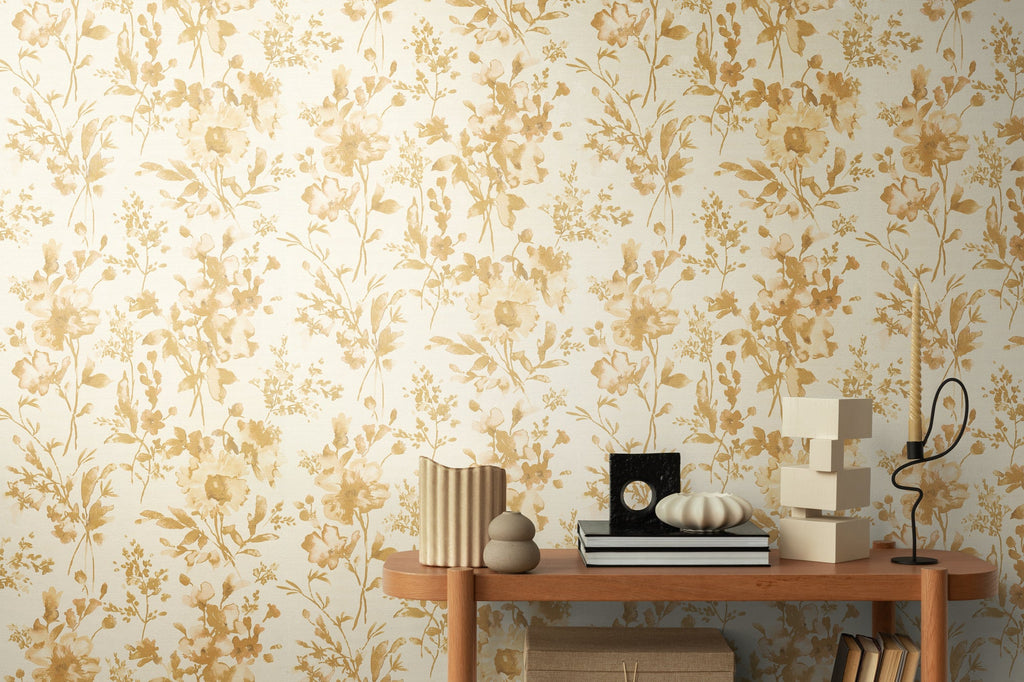 Hochwertige Vliestapete Gold Blumenmuster