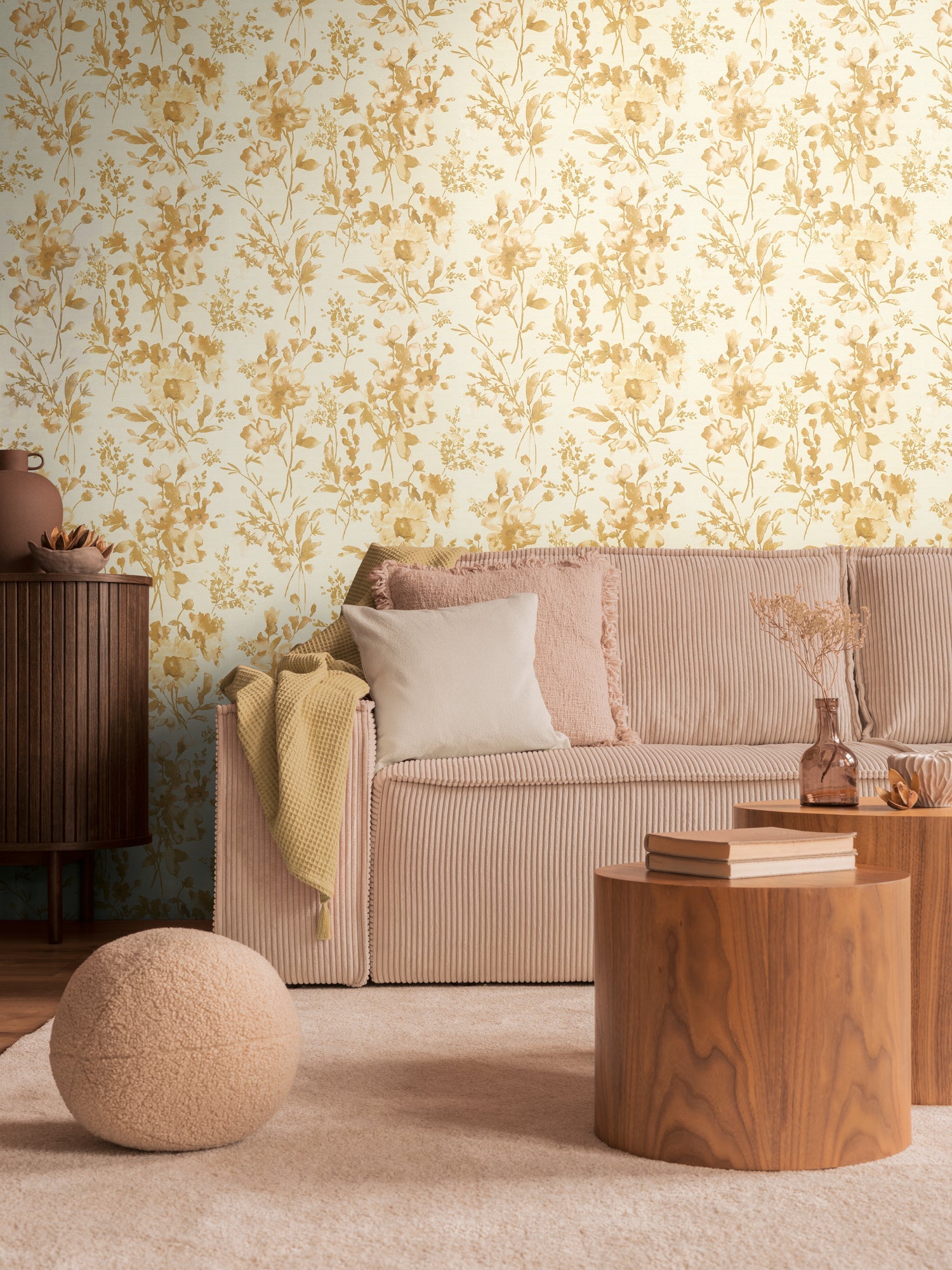 Hochwertige Vliestapete Gold Blumenmuster