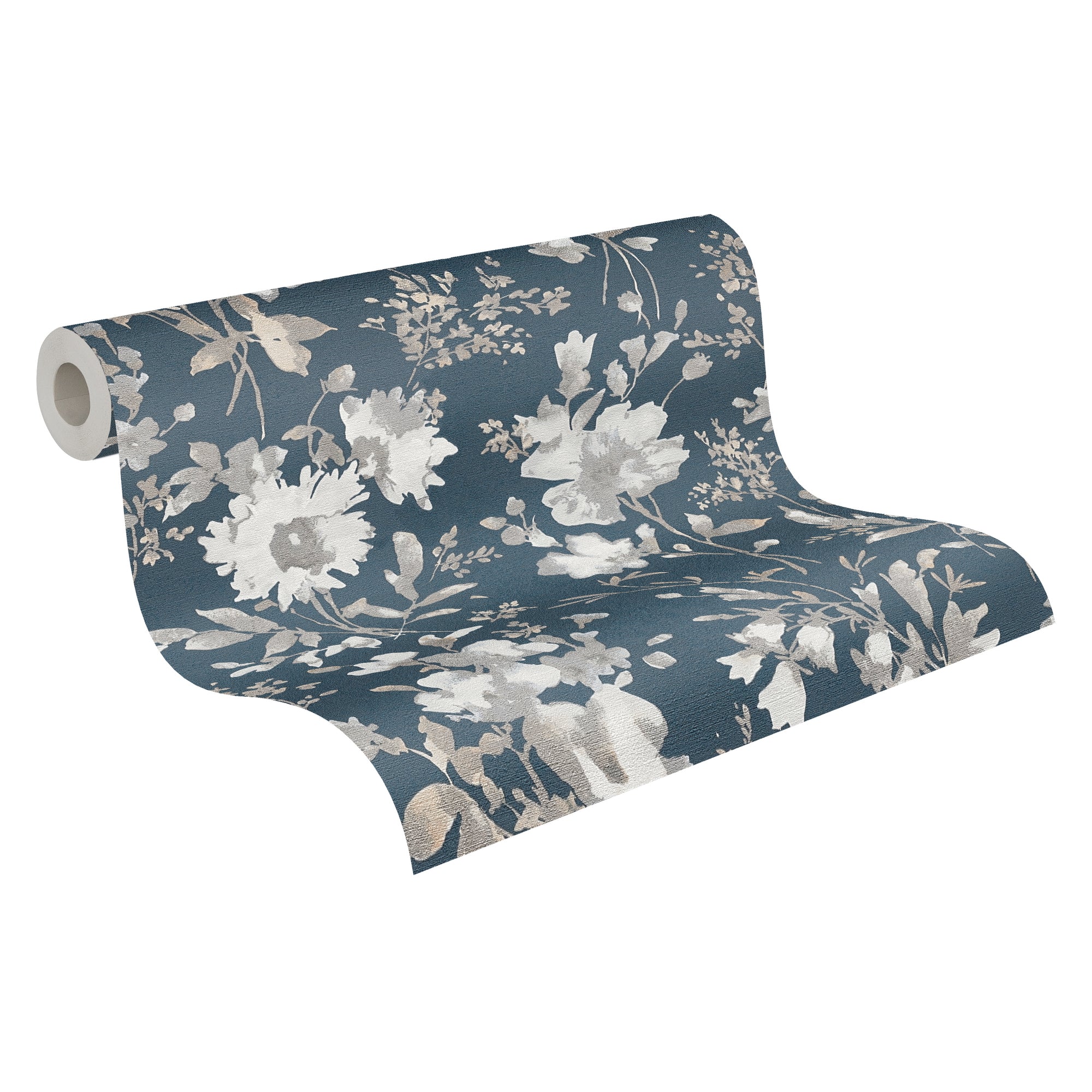 Hochwertige Vliestapete Blau Blumenmuster