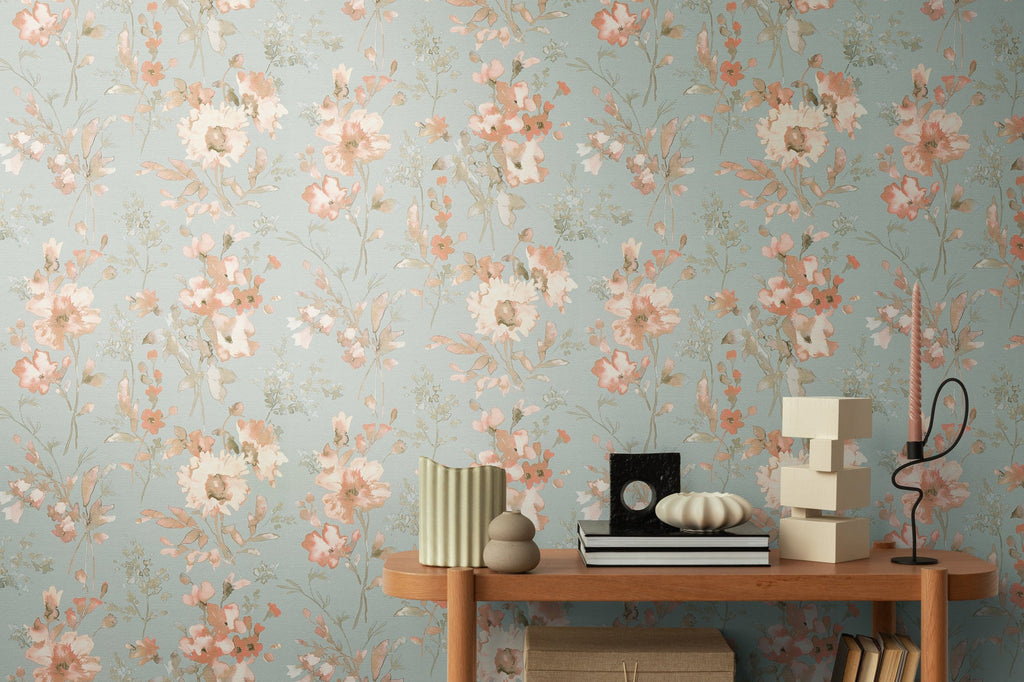 Hochwertige Vliestapete Blau Blumenmuster
