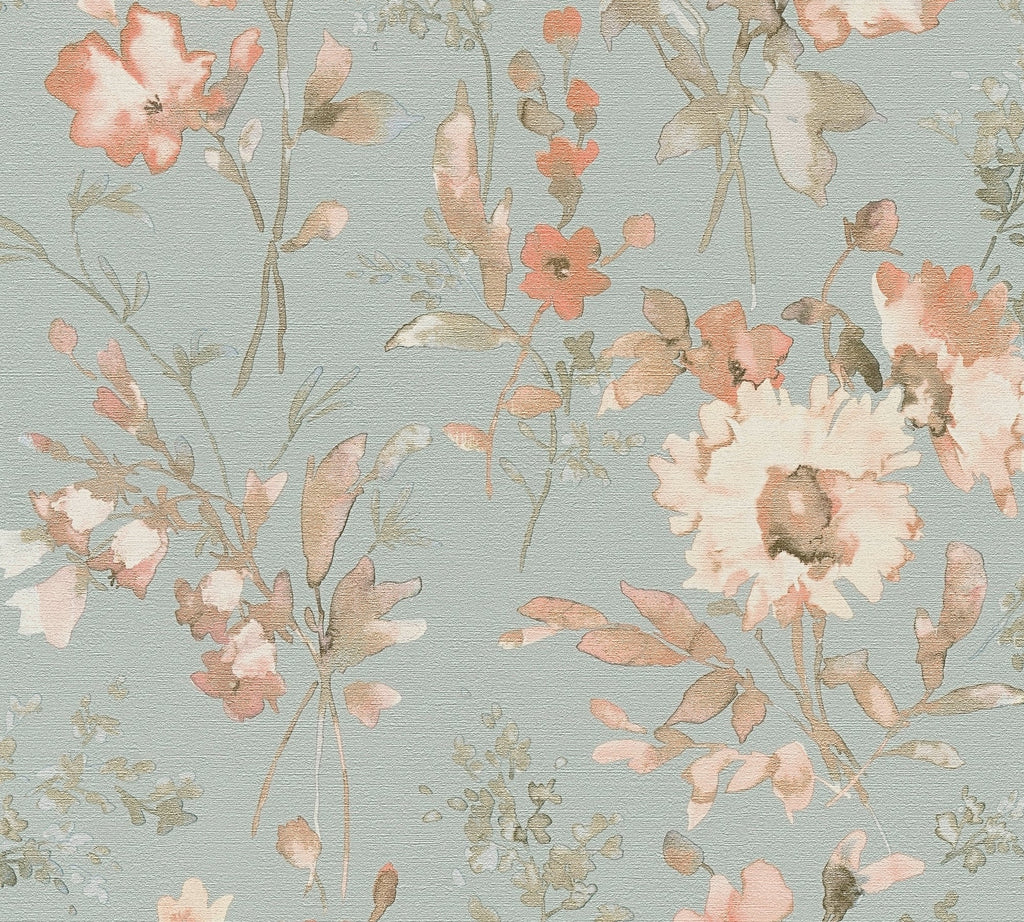 Hochwertige Vliestapete Blau Blumenmuster
