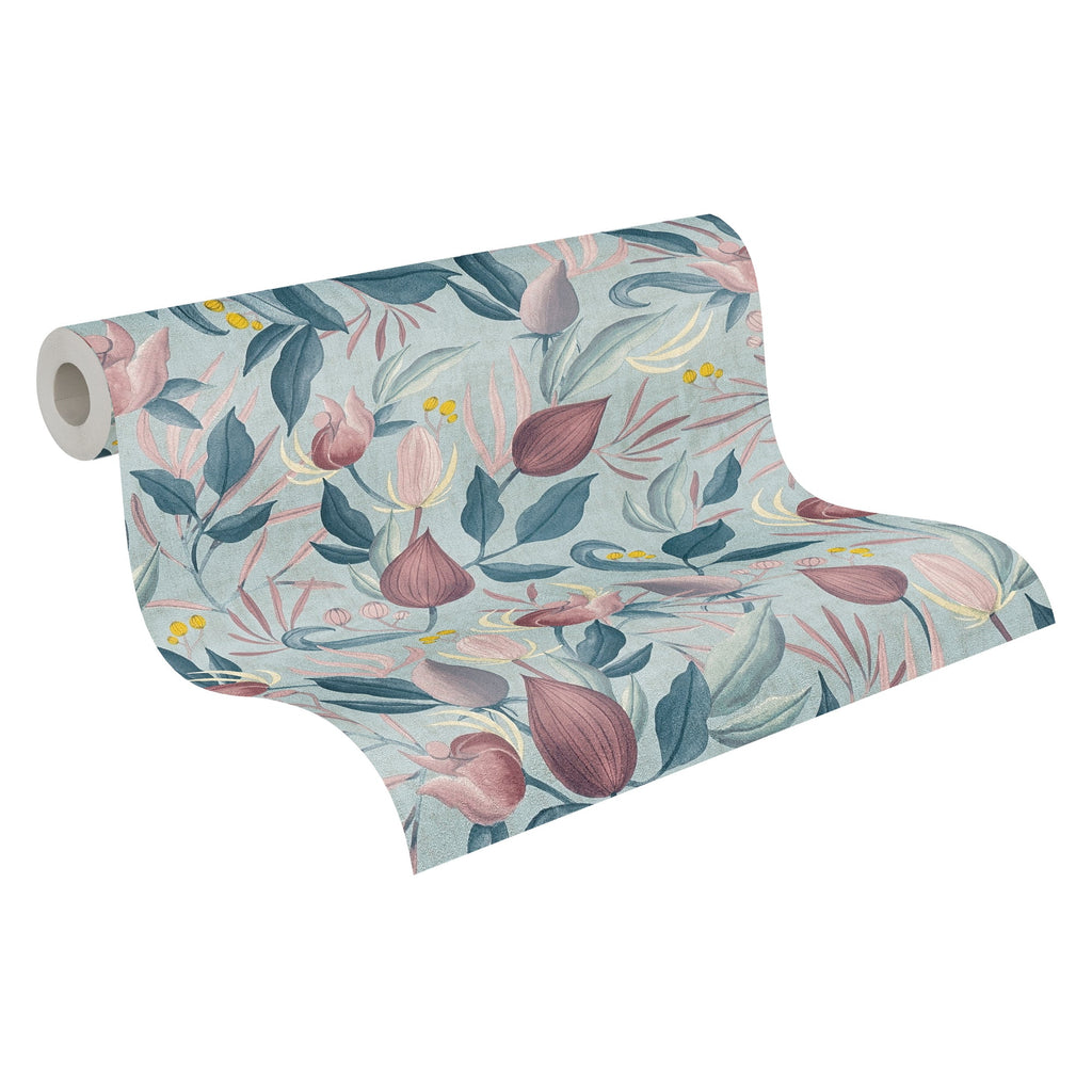 Hochwertige Vliestapete Blau Floral