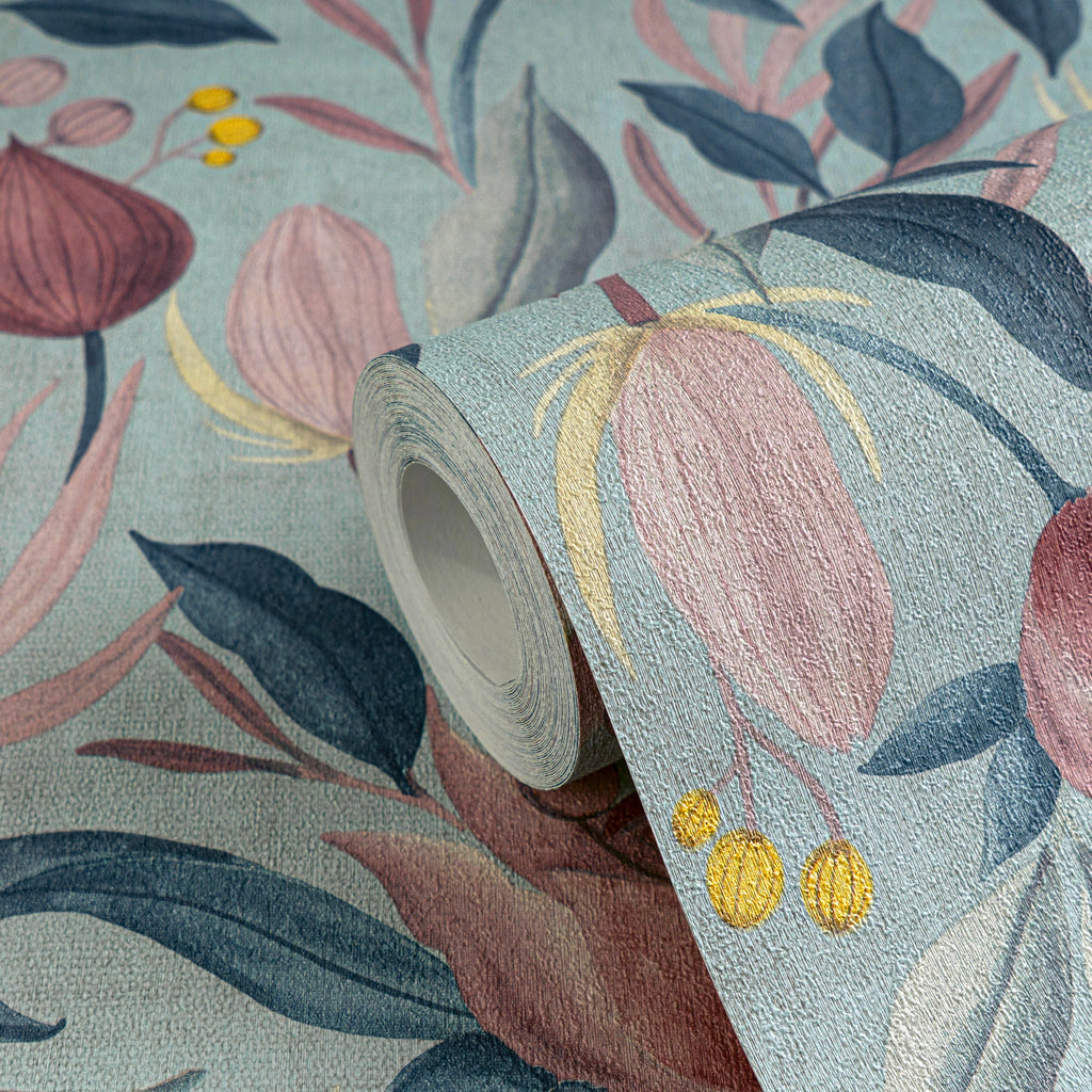 Hochwertige Vliestapete Blau Floral