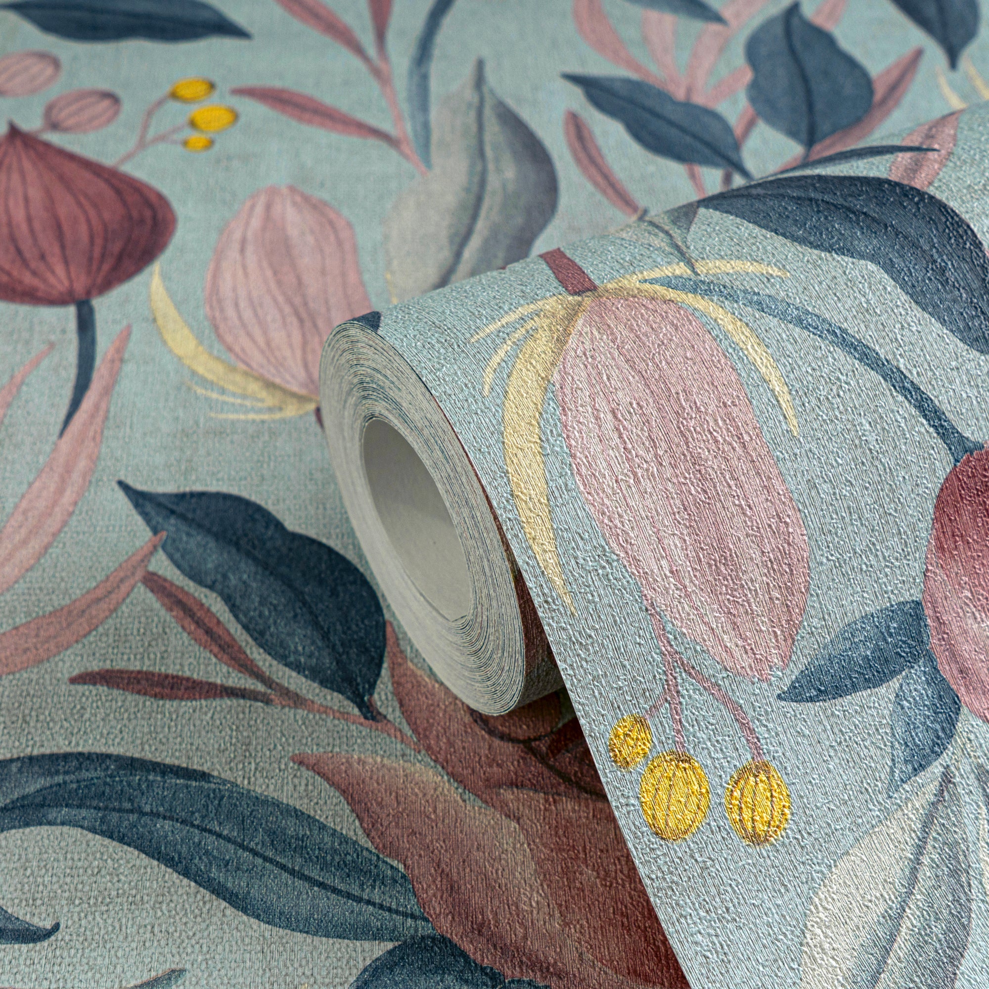 Hochwertige Vliestapete Blau Floral